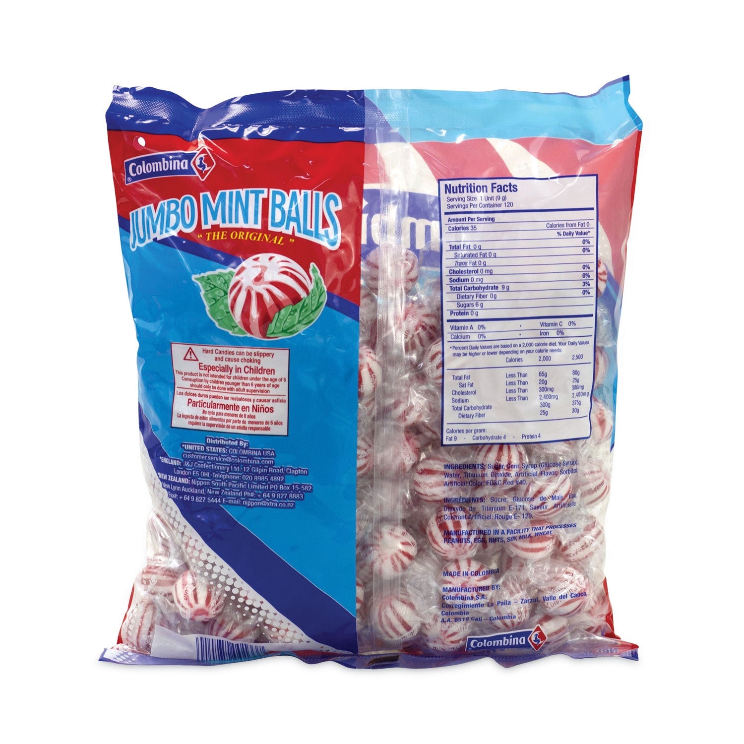 Colombina Jumbo Peppermint Balls Bag, 0.04 oz, 120 Balls/Bag, 1 Bag/Carton - Bloom Skins