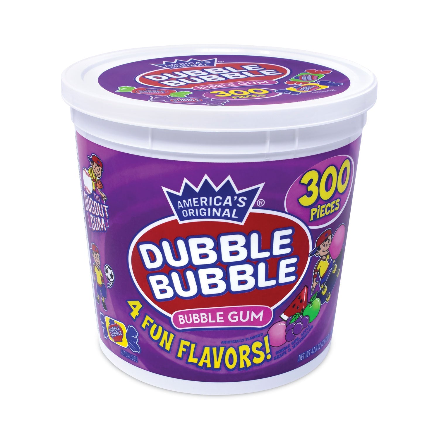 Dubble Bubble Bubble Gum Assorted Flavor Twist Tub, 300 Pieces/Tub, 1 Tub/Carton