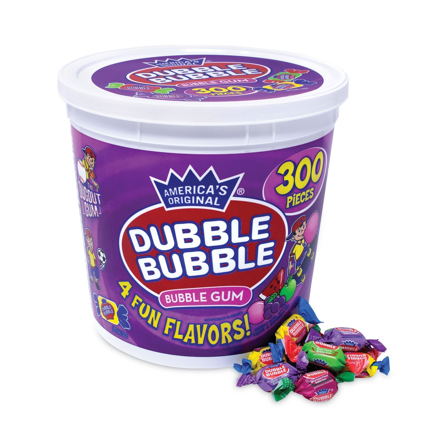 Dubble Bubble Bubble Gum Assorted Flavor Twist Tub, 300 Pieces/Tub, 1 Tub/Carton