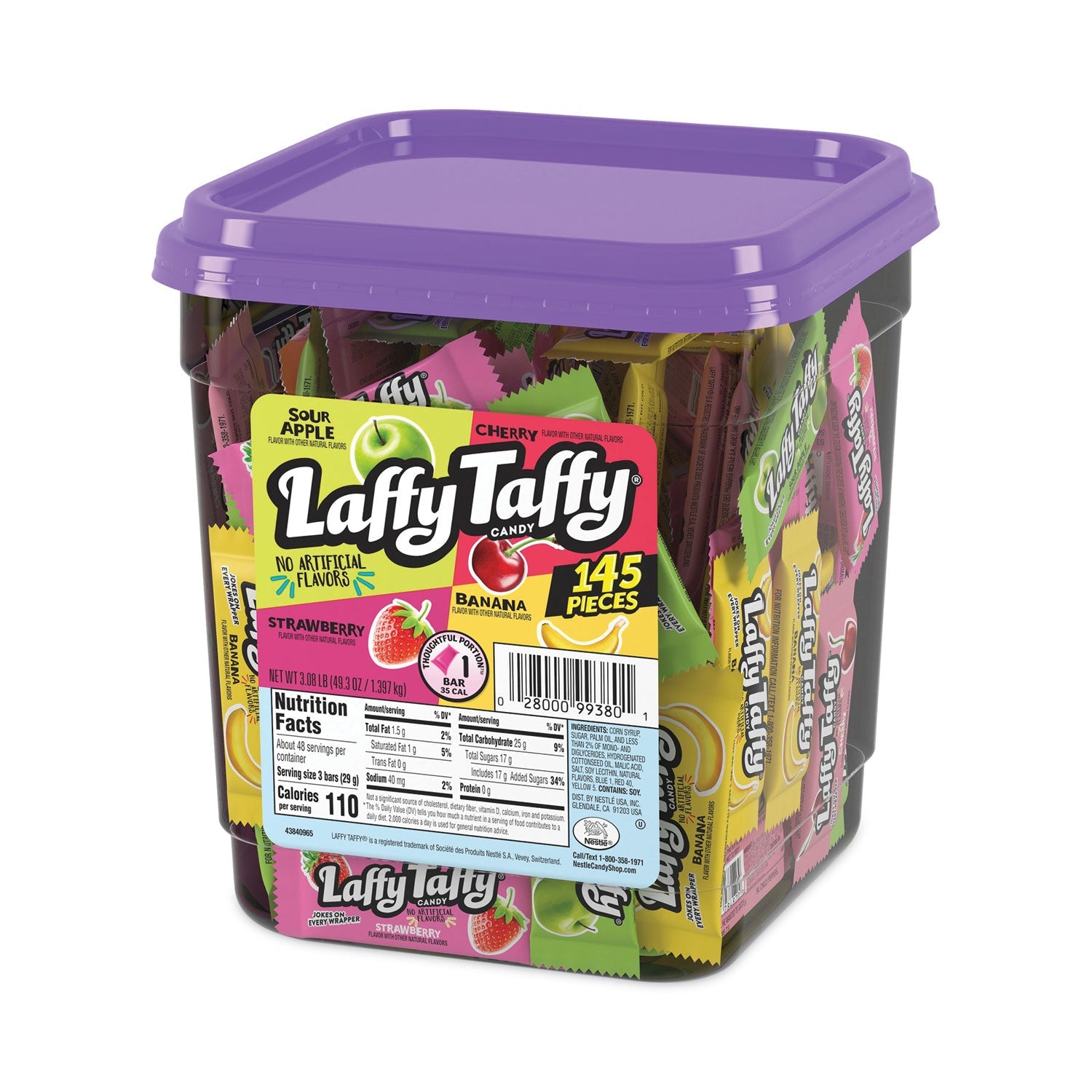 Nestlé® Laffy Taffy, Assorted Flavors, 3.08 lb Tub, 145 Wrapped Pieces/Tub - Bloom Skins