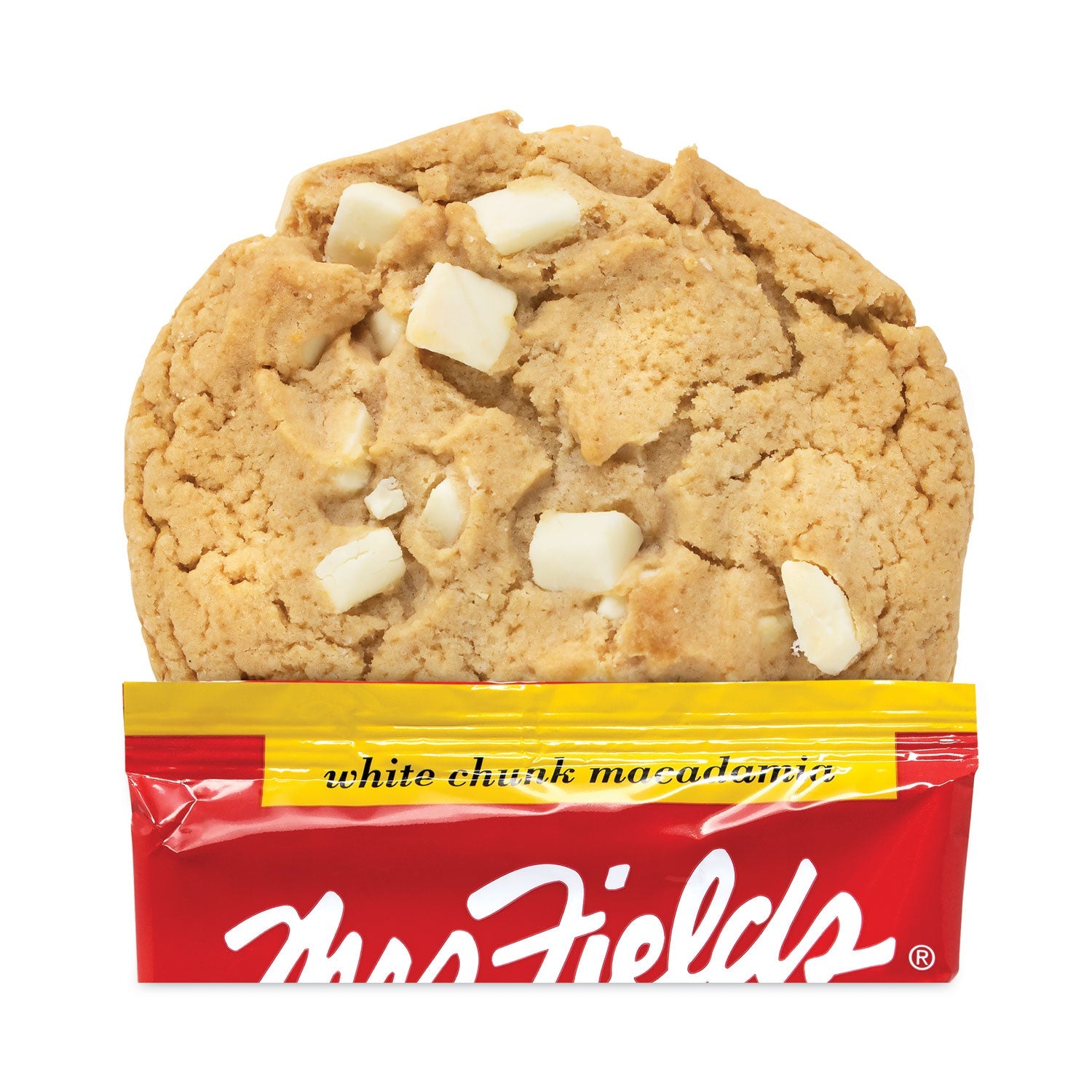 Mrs. Fields® White Chunk Macadamia Cookies, 2.1 oz, Individually Wrapped Pack, White Chocolate, 12/Carton - Bloom Skins