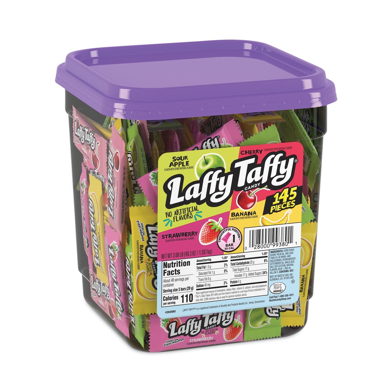 Nestlé® Laffy Taffy, Assorted Flavors, 3.08 lb Tub, 145 Wrapped Pieces/Tub - Bloom Skins