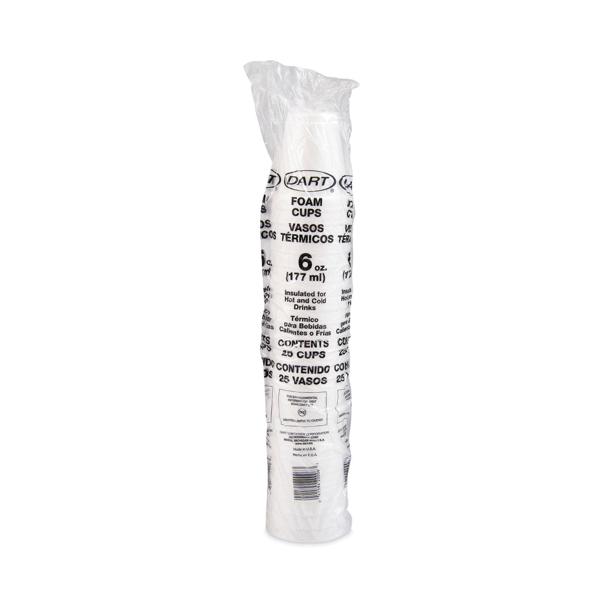 Dart® Foam Drink Cups, 6 Oz, White, 25/bag, 40 Bags/carton