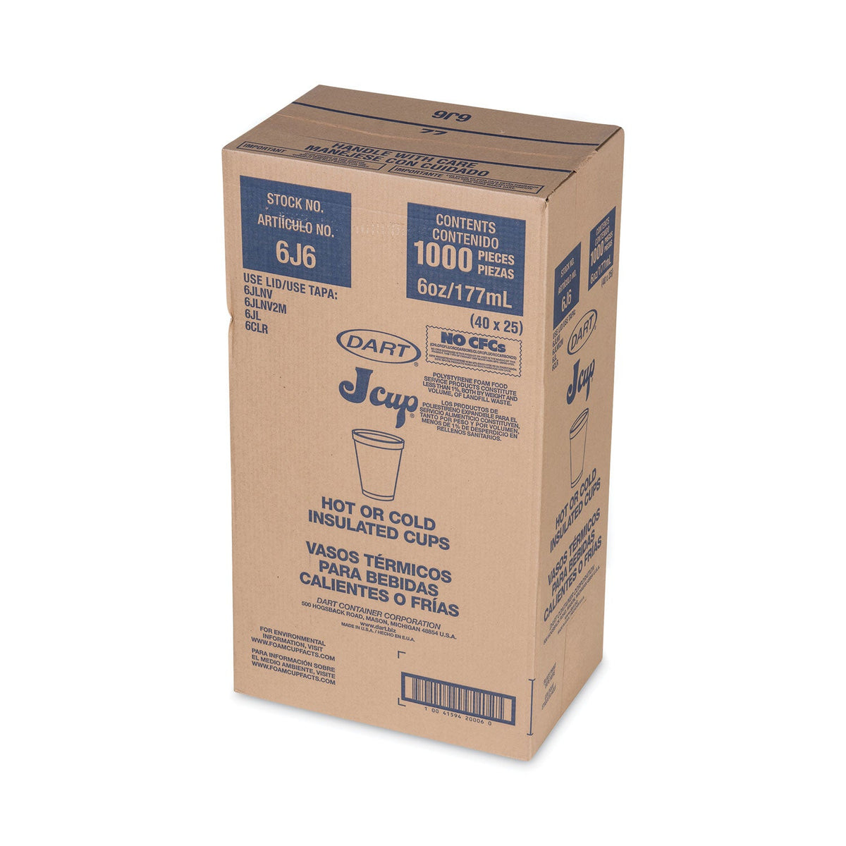 Dart® Foam Drink Cups, 6 Oz, White, 25/bag, 40 Bags/carton