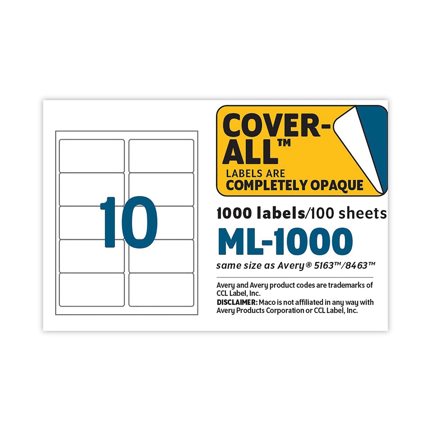 MACO® Cover-All Opaque Laser/inkjet Shipping Labels, Inkjet/laser Printers, 2 X 4, White, 10 Labels/sheet, 100 Sheets/box - Bloom Skins