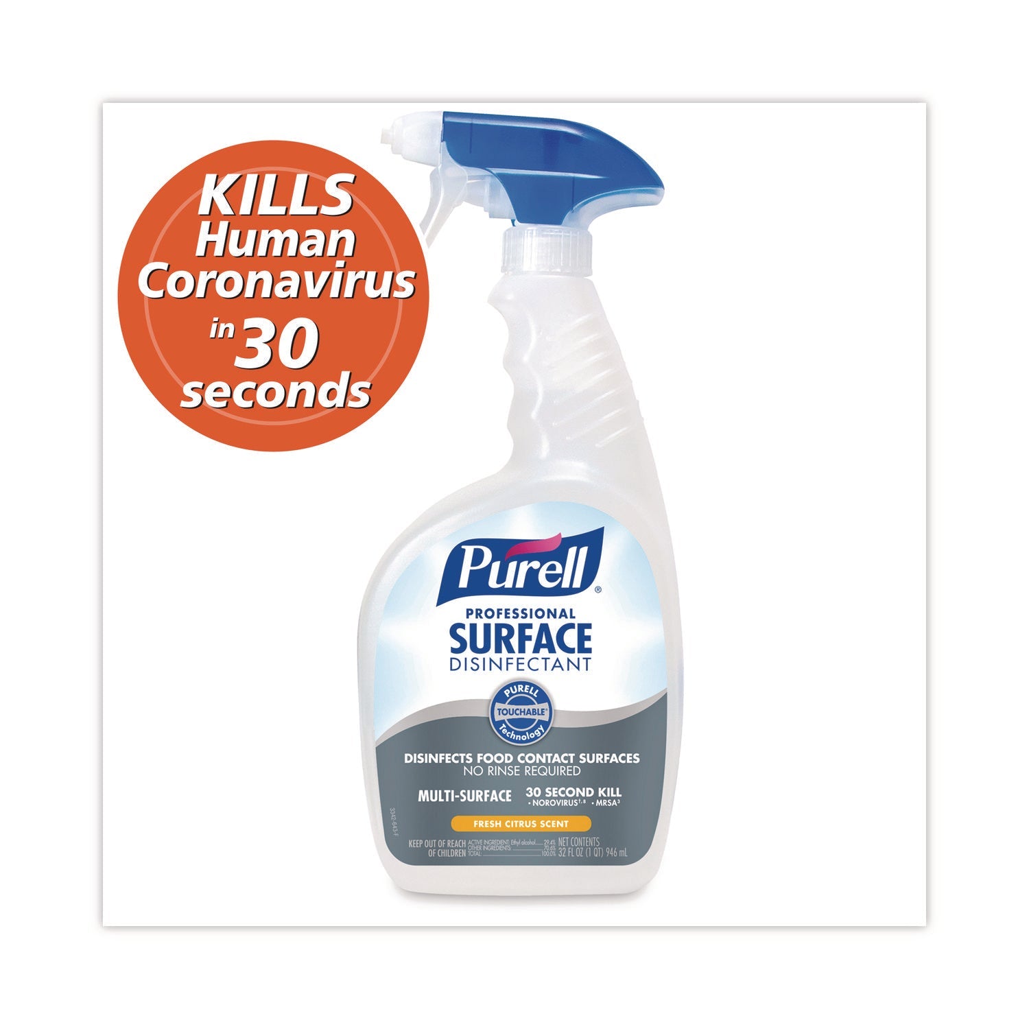 PURELL® Professional Surface Disinfectant, Fresh Citrus, 32 oz Spray Bottle, 6/Carton