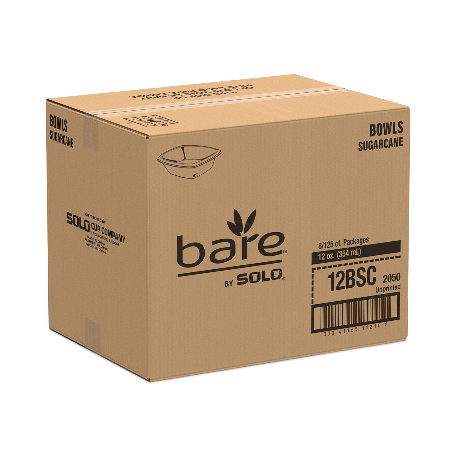 SOLO® Bare Eco-Forward Sugarcane Dinnerware, ProPlanet Seal, Bowl, 12 oz, Ivory, 125/Pack, 8 Packs/Carton