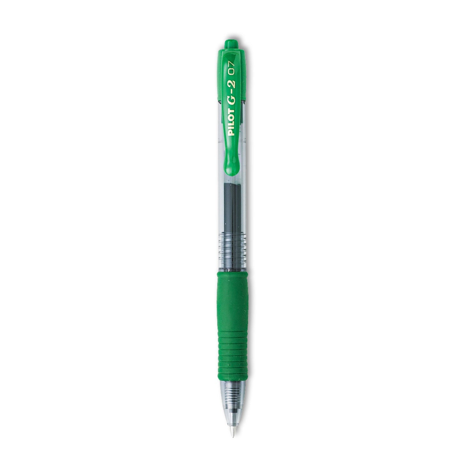 Pilot® G2 Premium Gel Pen, Retractable, Fine 0.7 mm, Green Ink, Smoke/Green Barrel, Dozen