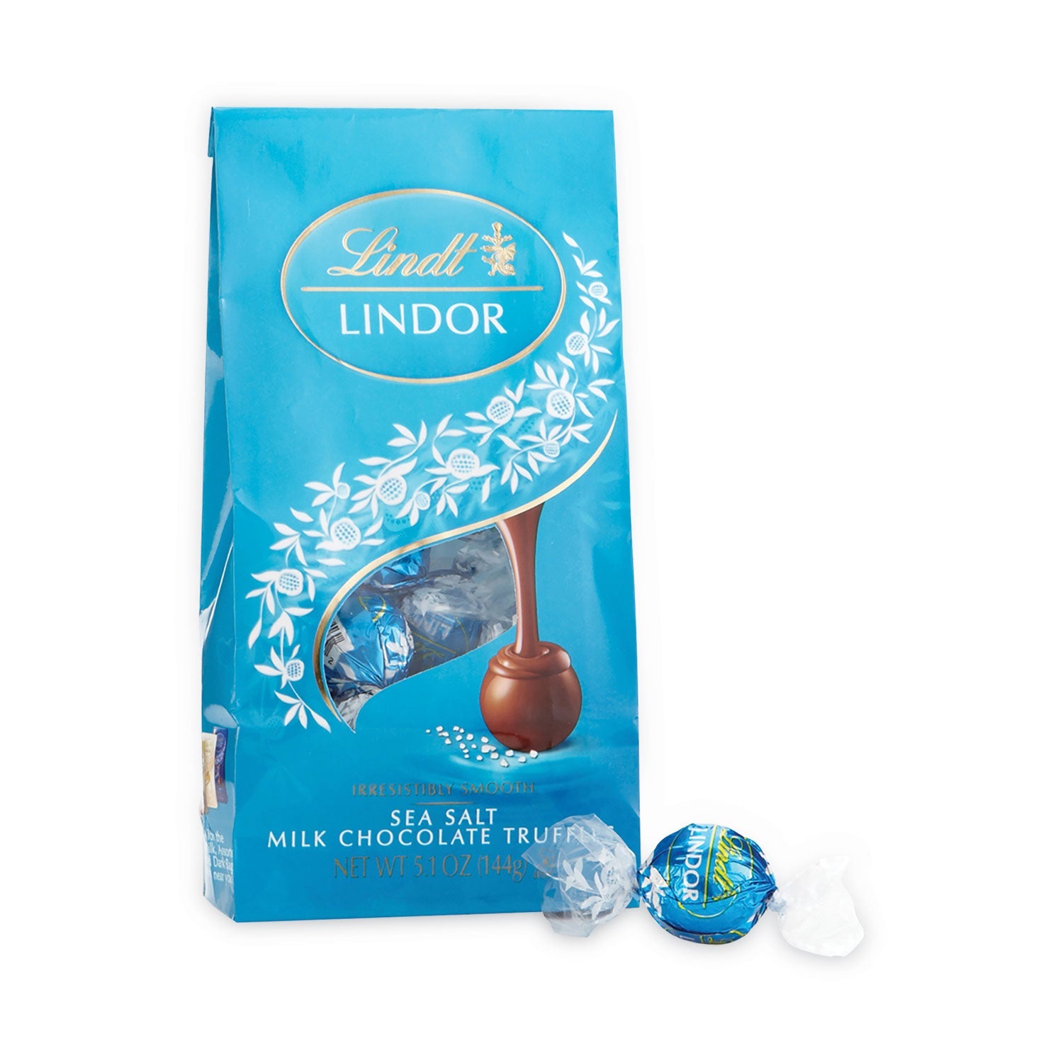 Lindt Lindor Truffles Milk Chocolate Sea Salt, 5.1 oz Bag, 3 Bags/Pack