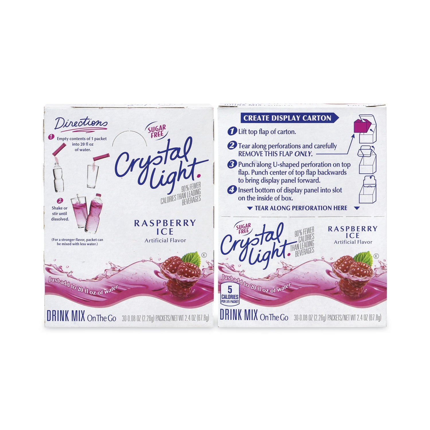 Crystal Light® On-The-Go Sugar-Free Drink Mix, Raspberry Ice, 0.08 oz Single-Serving Tube, 30/Pk, 2 Packs/Carton