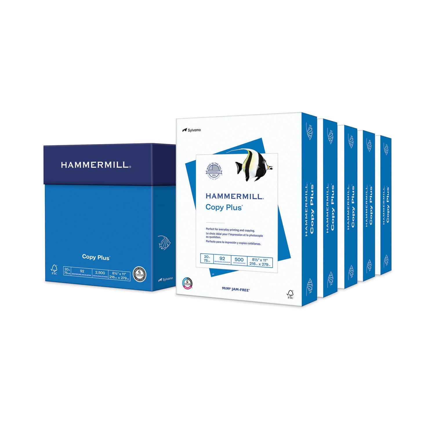 Hammermill® Copy Plus Print Paper, 92 Bright, 20 lb Bond Weight, 8.5 x 11, White, 500 Sheets/Ream, 5 Reams/Carton - Bloom Skins