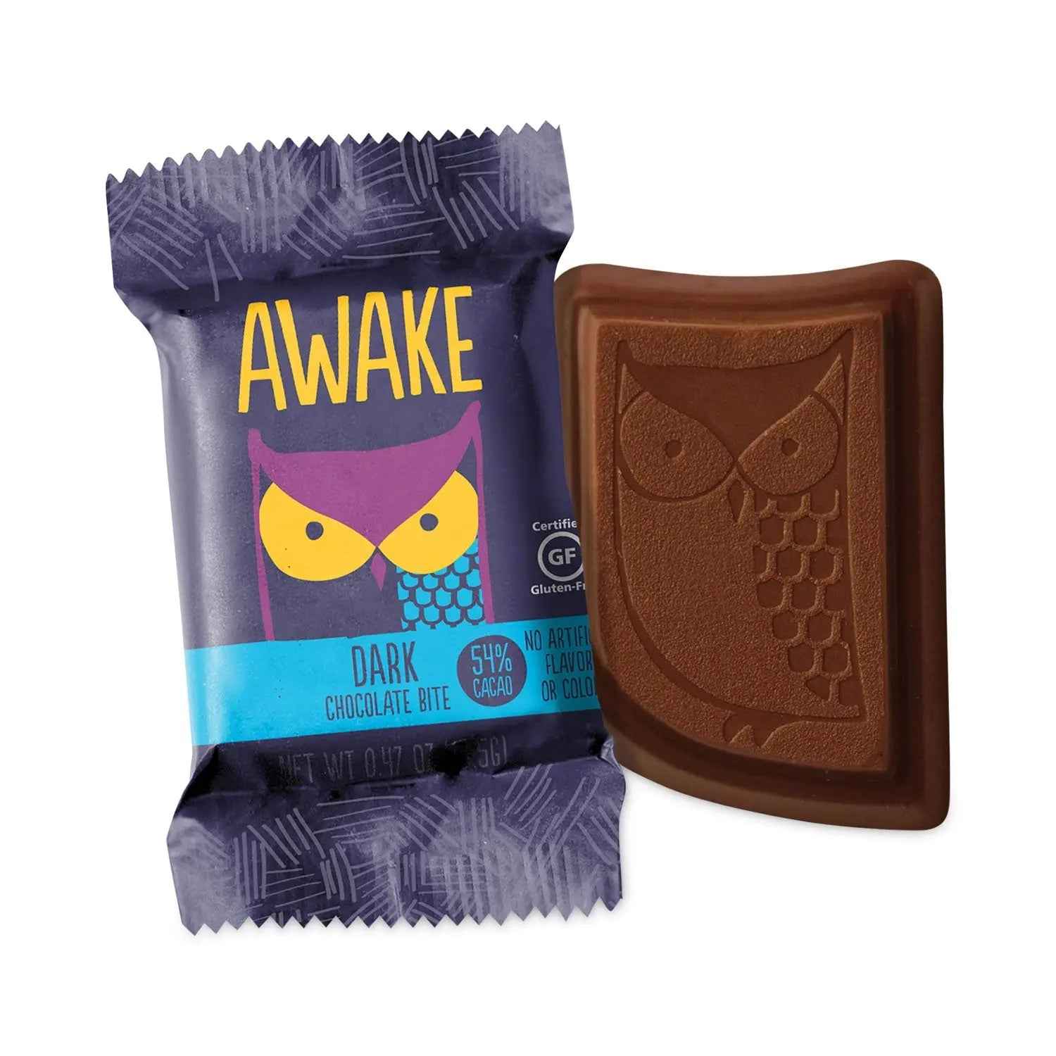 Awake Caffeinated Dark Chocolate Bites, 0.47 oz Bars, 50 Bars/Carton