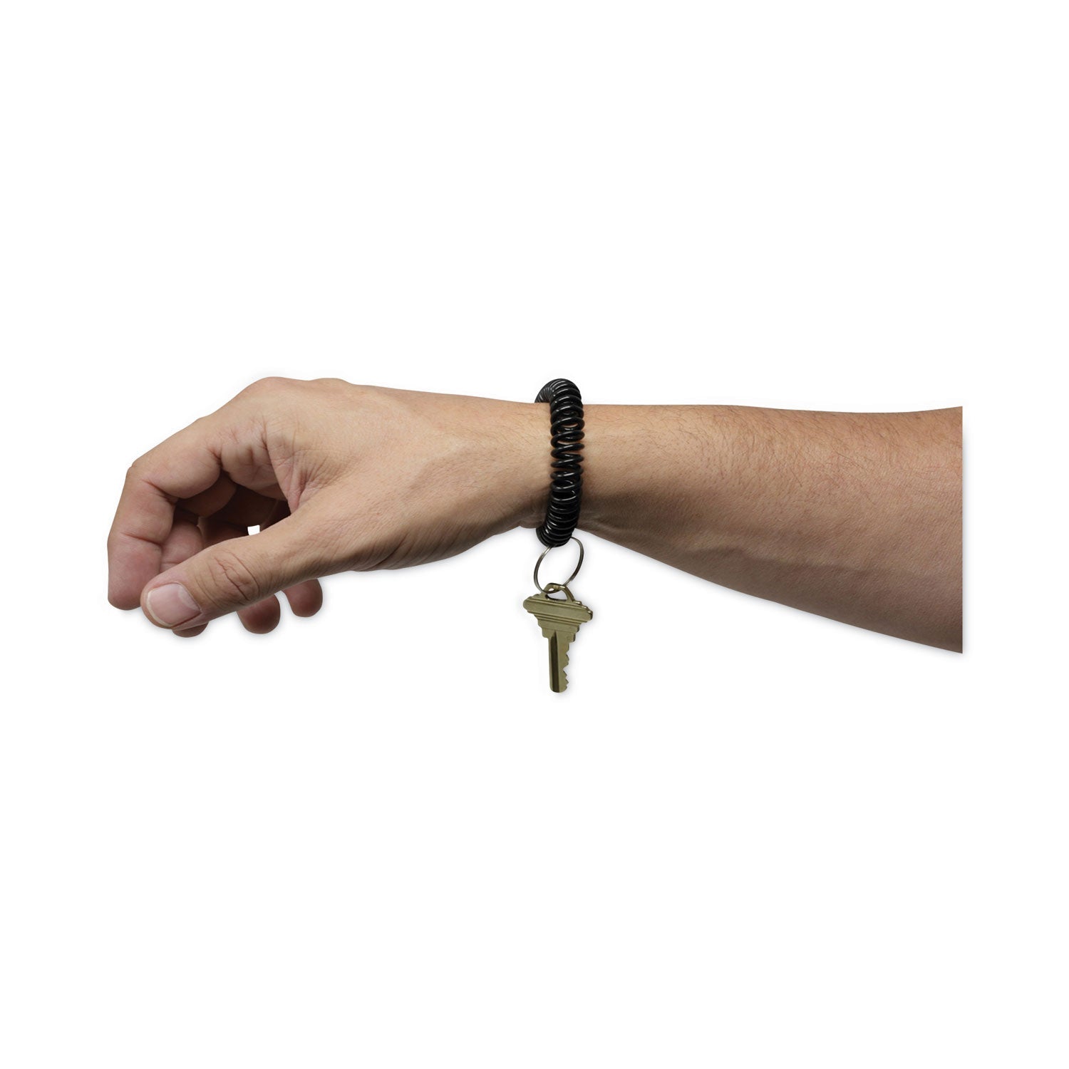 Universal® Wrist Coil Plus Key Ring, Plastic, Black, 6/pack