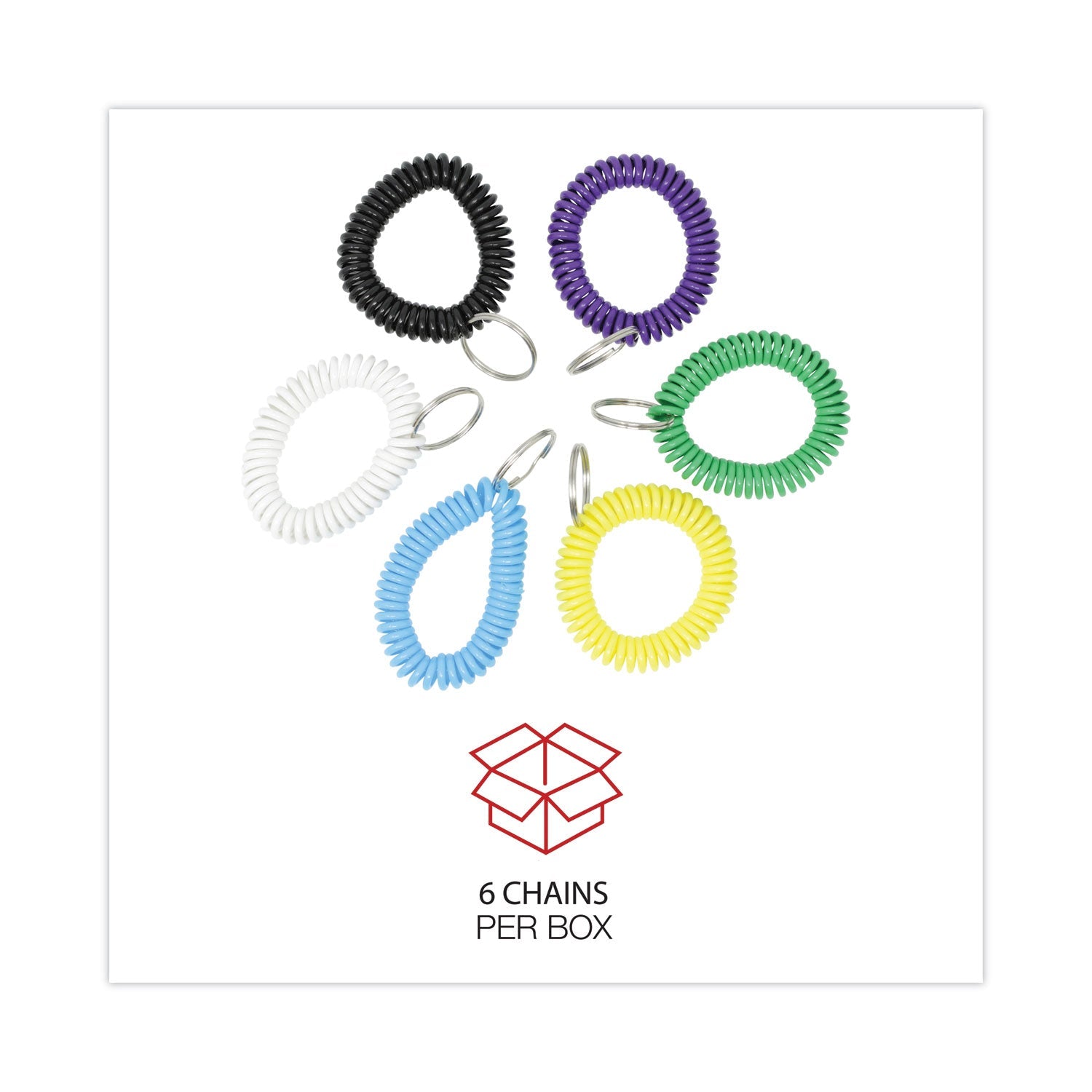 Universal® Wrist Coil Plus Key Ring, Plastic, Assorted Colors, 6/pack