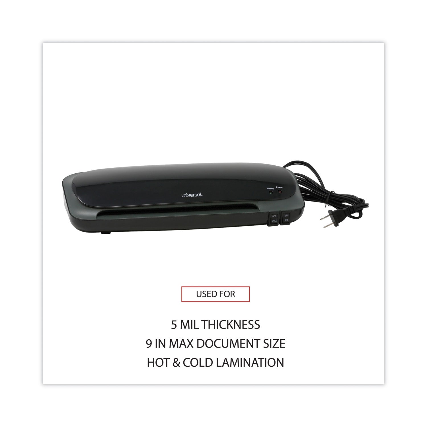Universal® Deluxe Desktop Laminator, Two Rollers, 9" Max Document Width, 5 Mil Max Document Thickness