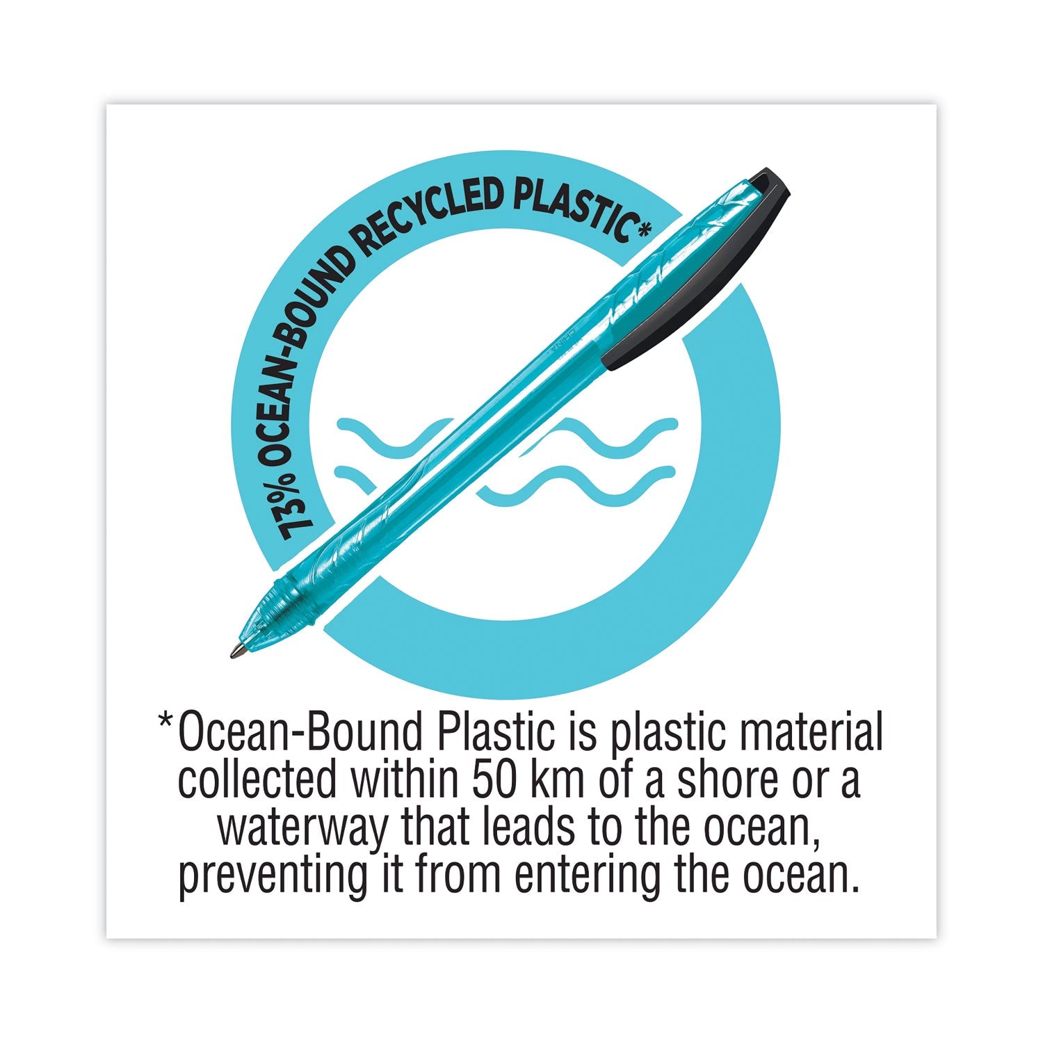 BIC® ReVolution Ocean Bound Ballpoint Pen, Retractable, Medium 1 mm, Blue Ink, Translucent Blue Barrel, Dozen