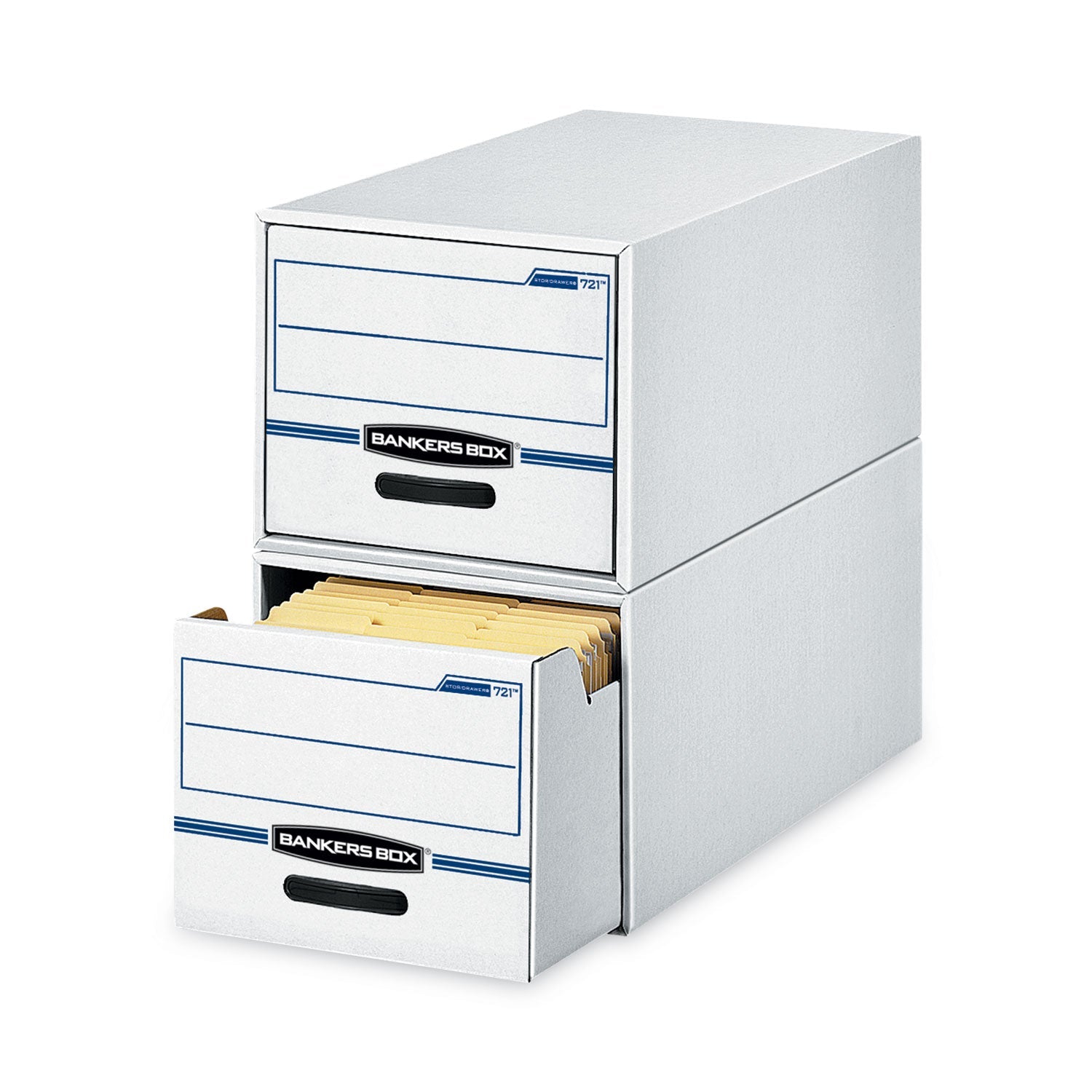 Bankers Box® Stor/drawer Basic Space-Savings Storage Drawers, Letter Files, 14" X 25.5" X 11.5", White/blue, 6/carton