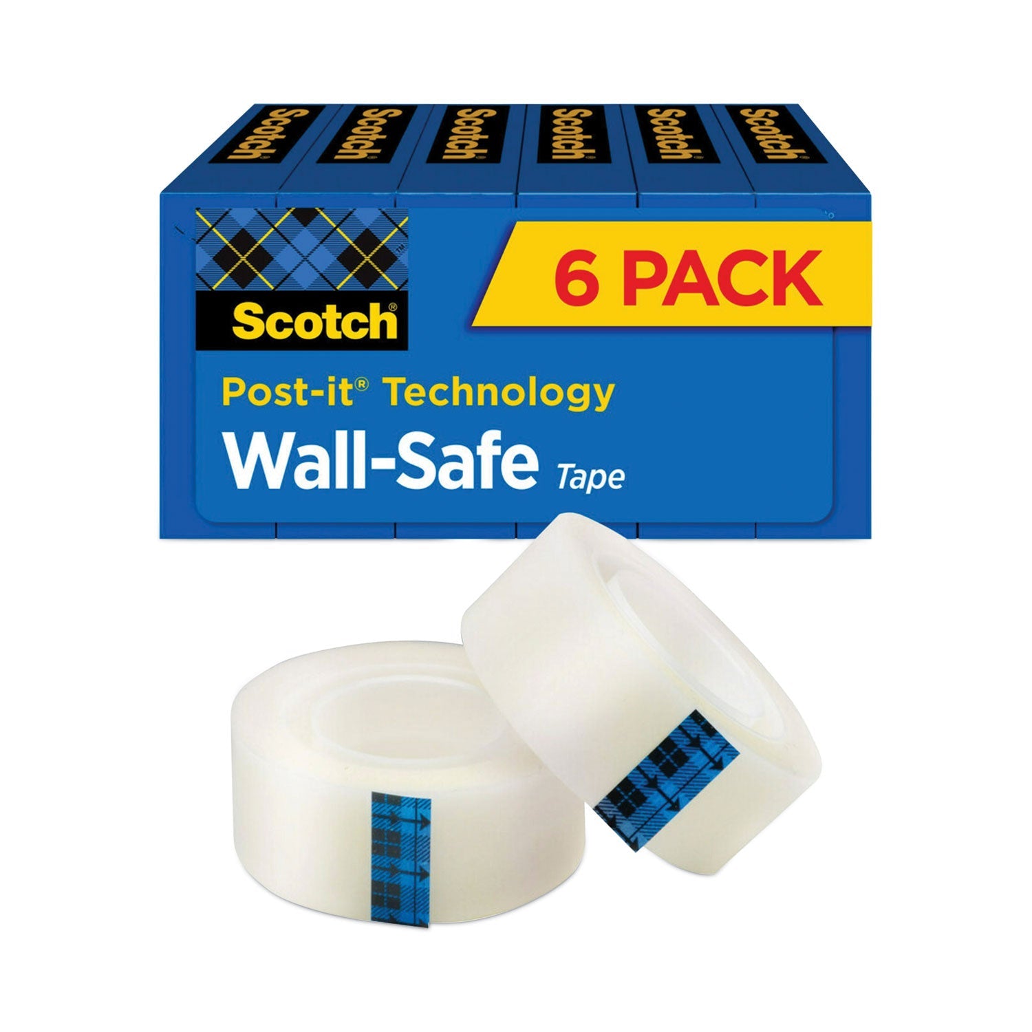 Scotch® Wall-Safe Tape, 1" Core, 0.75" X 66.66 Ft, Clear, 6/pack