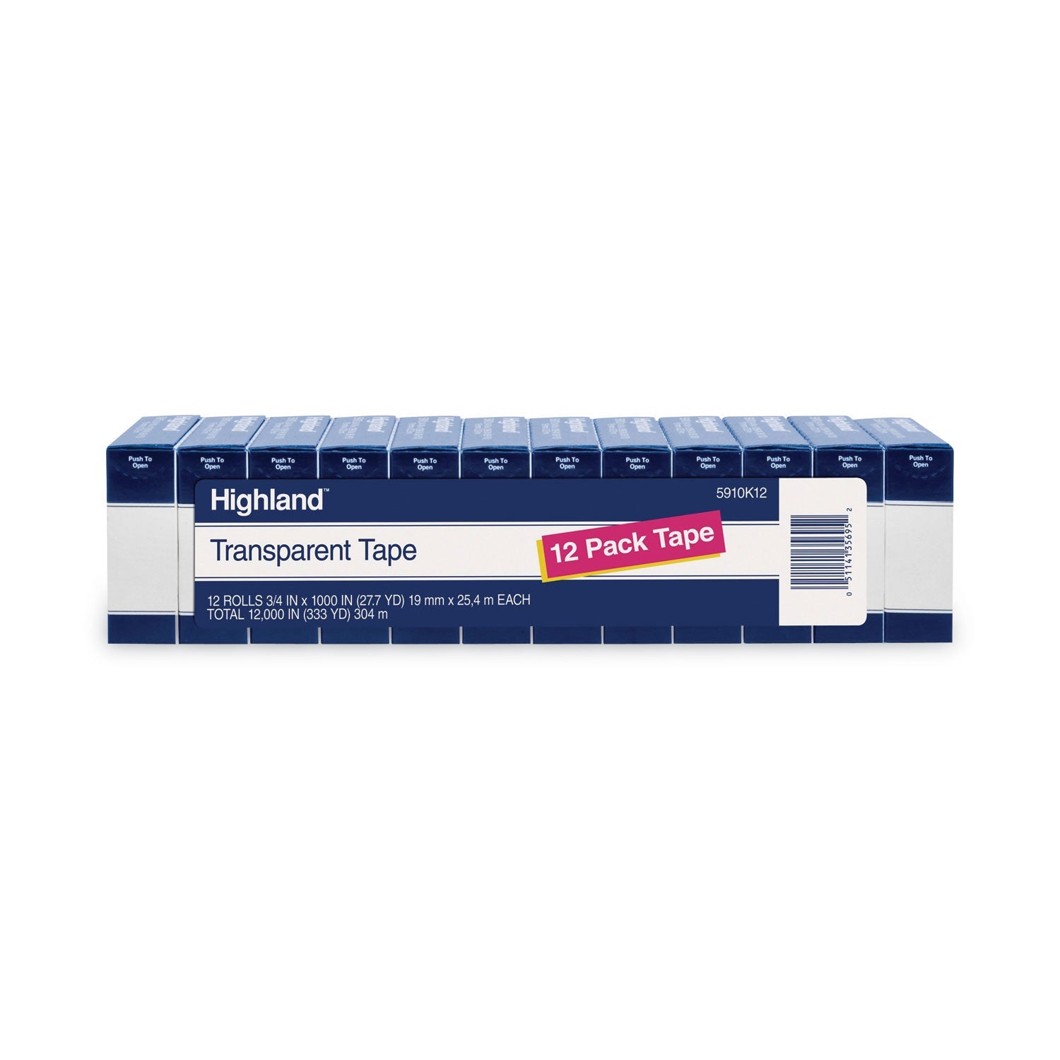 Highland™ Transparent Tape, 1" Core, 0.75" X 83.33 Ft, Clear, 12/pack