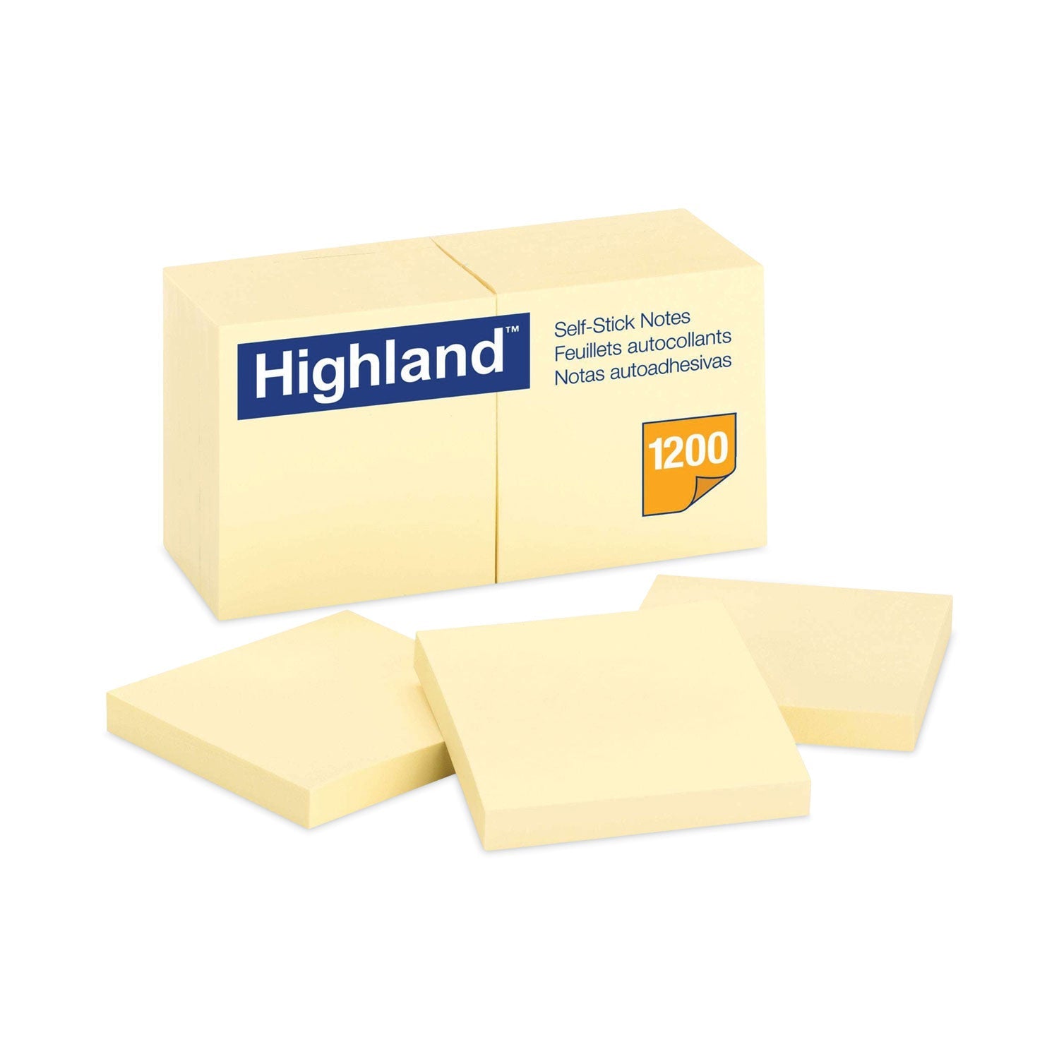 Highland™ Self-Stick Notes, 3" x 3", Yellow, 100 Sheets/Pad, 12 Pads/Pack