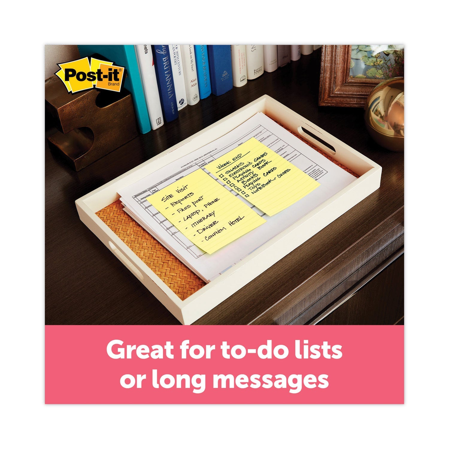 Post-it® Notes Super Sticky Pads in Canary Yellow, Note Ruled, 4" x 6", 90 Sheets/Pad, 5 Pads/Pack