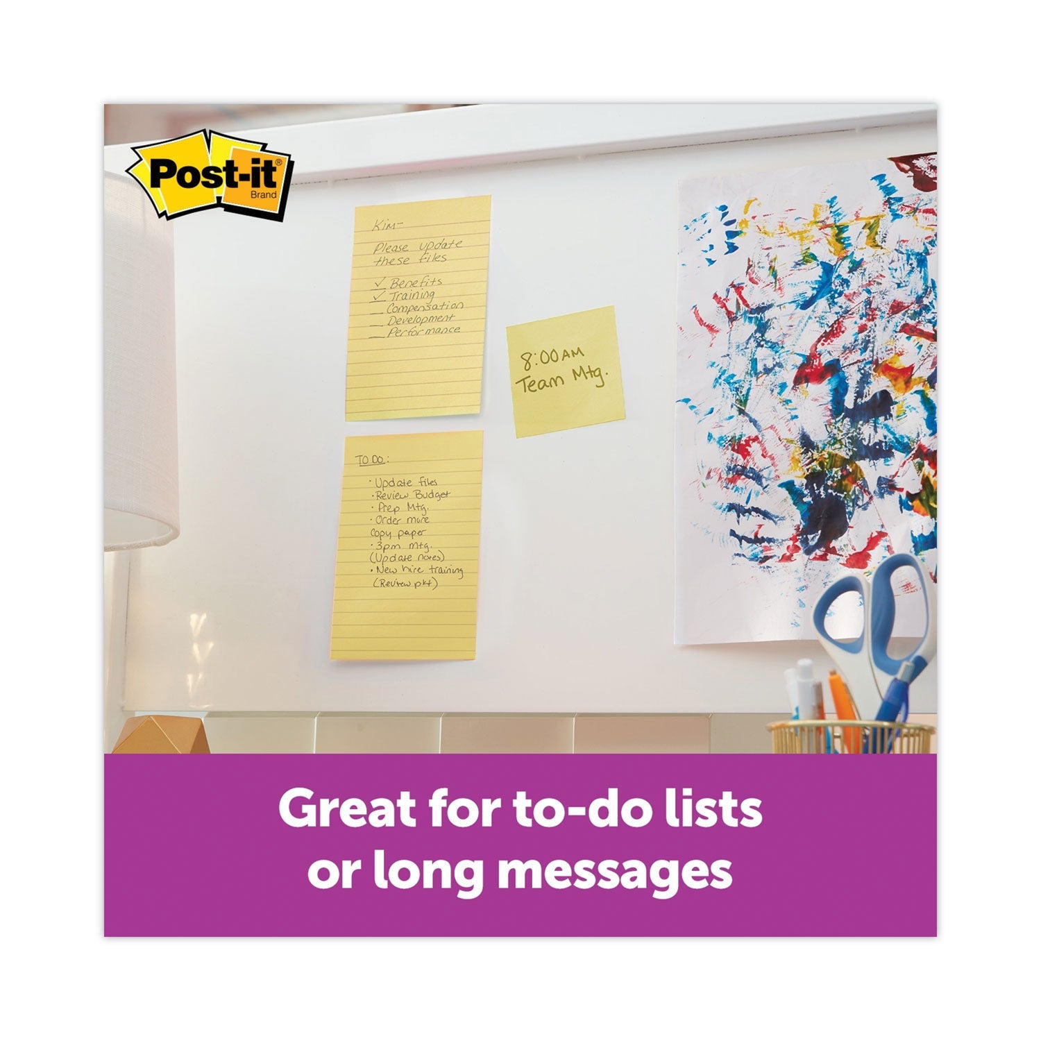 Post-it® Notes Super Sticky Pads in Canary Yellow, Note Ruled, 4" x 6", 90 Sheets/Pad, 5 Pads/Pack