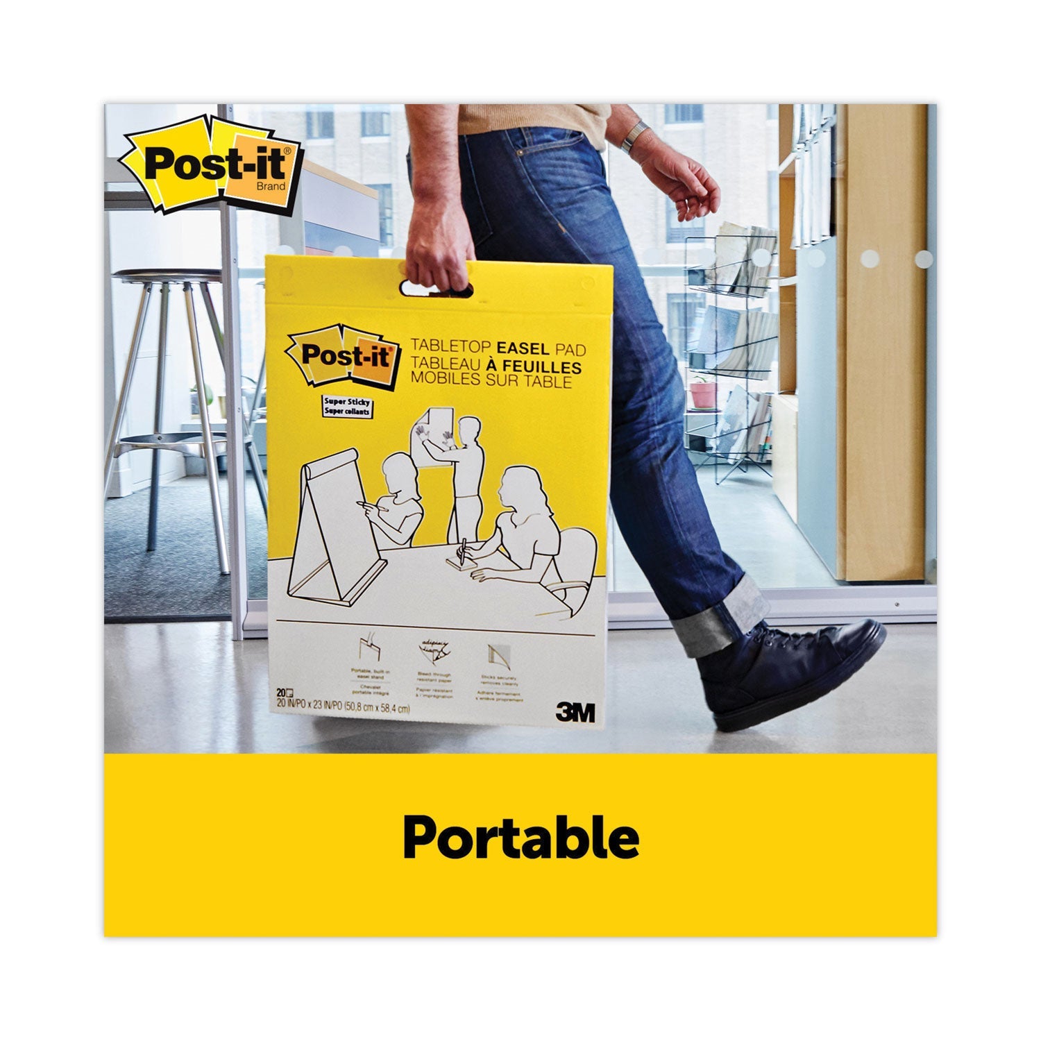 Post-it® Easel Pads Super Sticky Pad Plus Tabletop Easel Pad with Self-Stick Sheets and Dry Erase Board, Unruled, 20 x 23, White, 20 Sheets