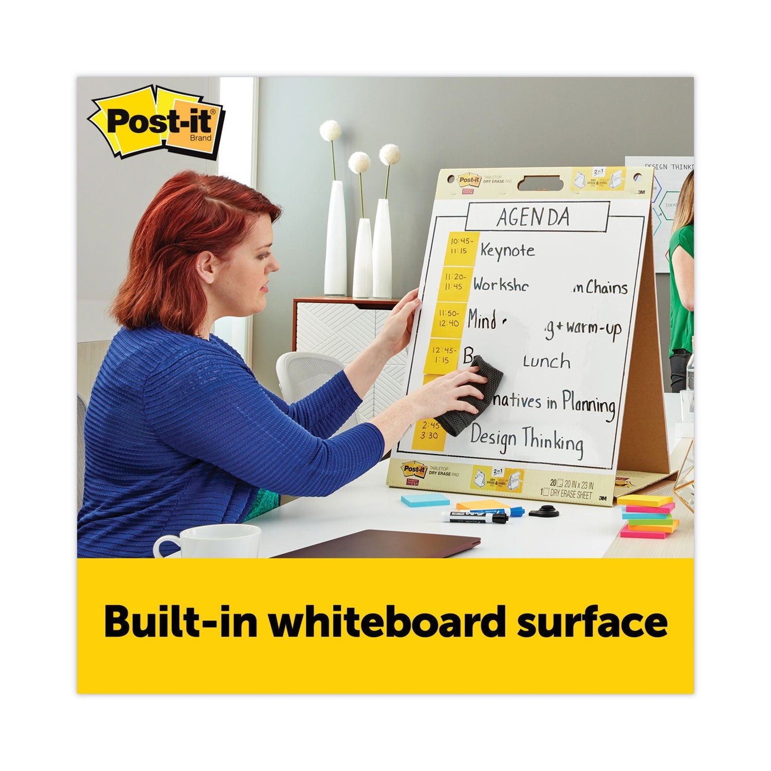 Post-it® Easel Pads Super Sticky Pad Plus Tabletop Easel Pad with Self-Stick Sheets and Dry Erase Board, Unruled, 20 x 23, White, 20 Sheets