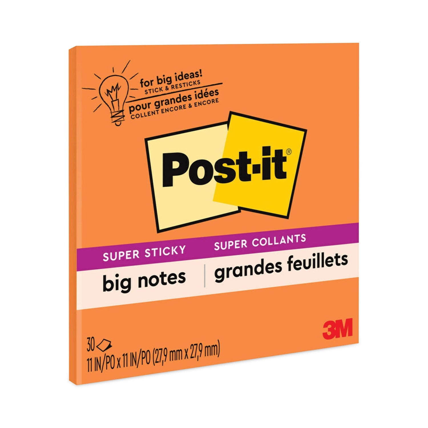 Post-it® Notes Super Sticky Big Notes, Unruled, 11 x 11, Orange, 30 Sheets