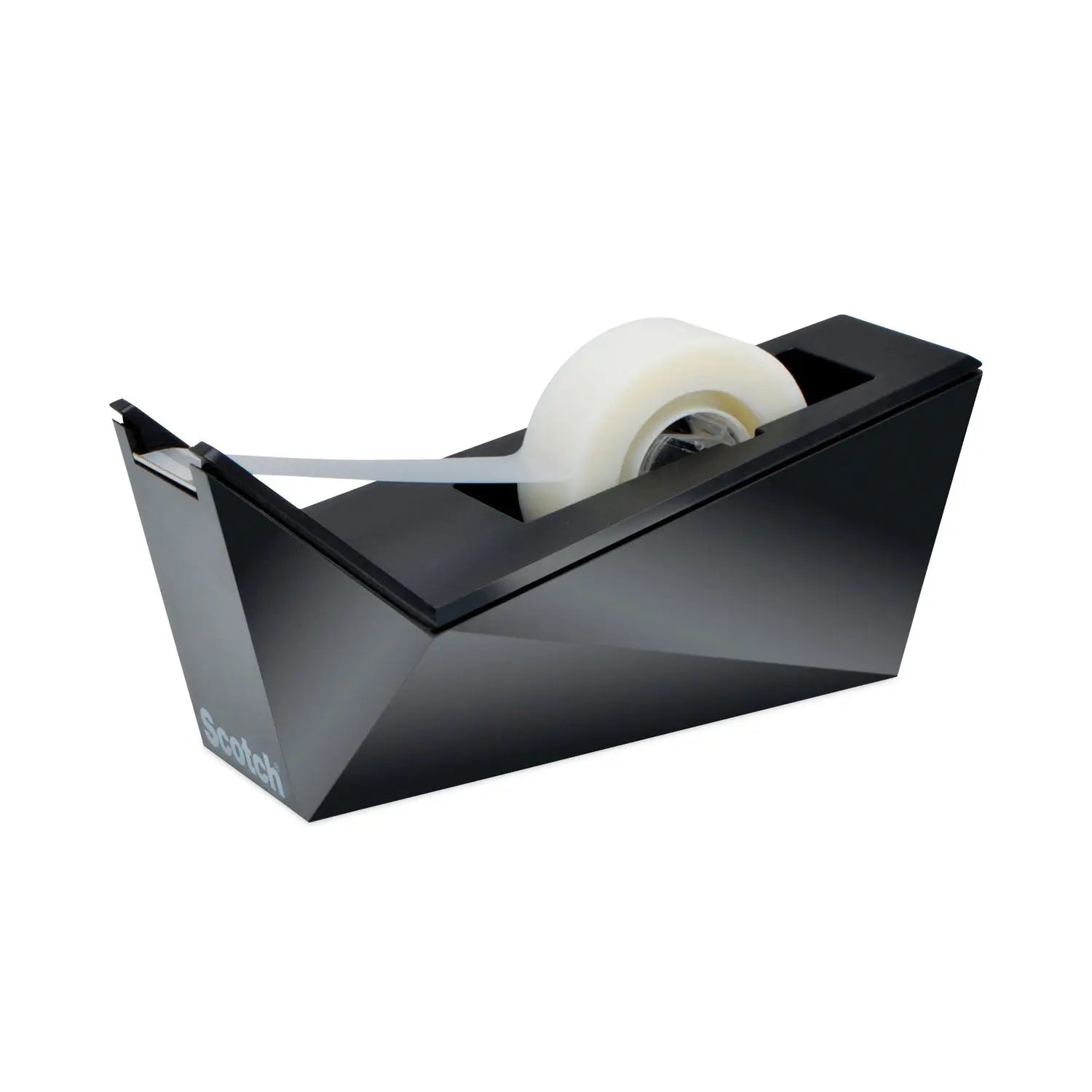 Scotch® Facet Design One-Handed Dispenser With One Roll Of Tape, 1" Core, Plastic, Black