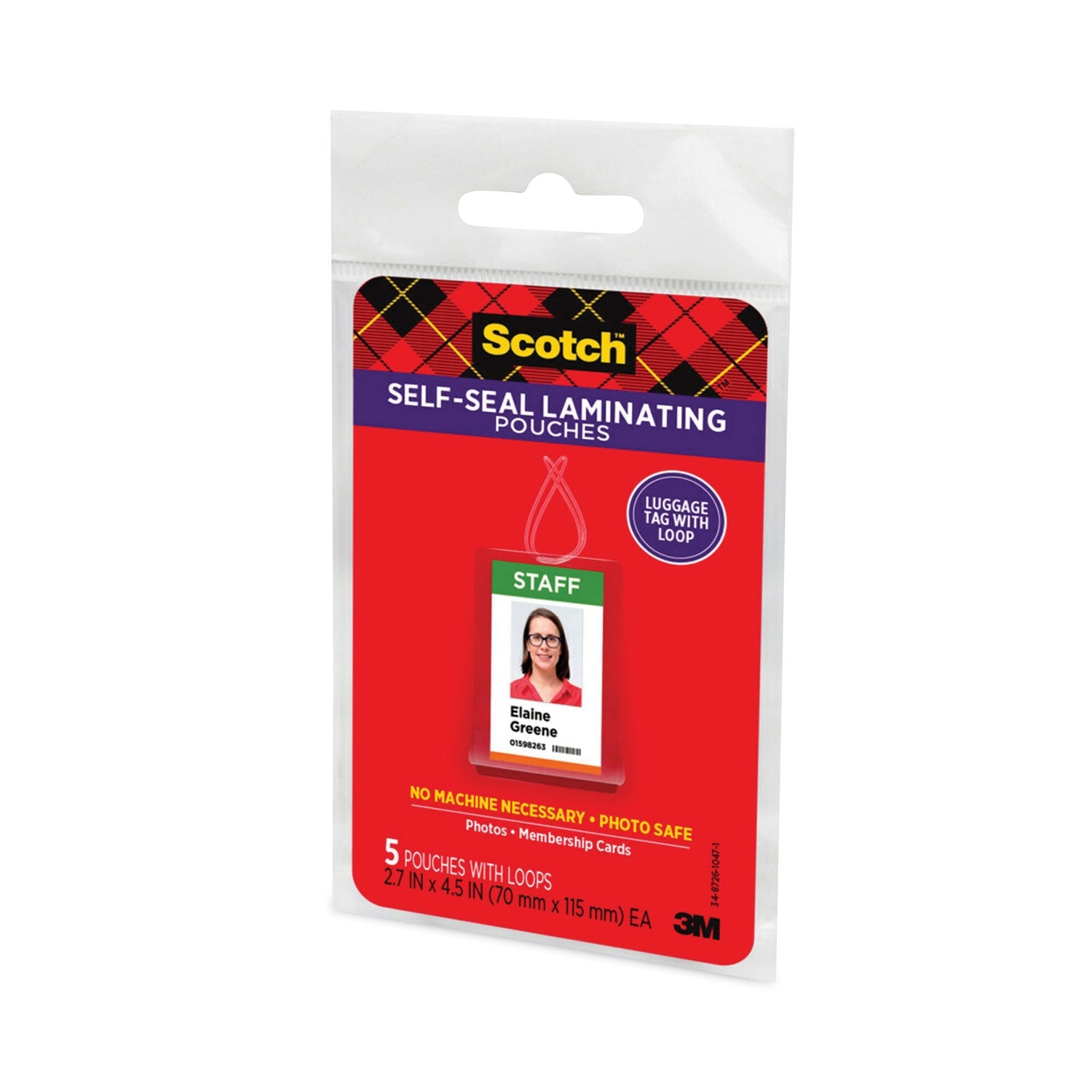 Scotch™ Self-Sealing Laminating Pouches, 12.5 Mil, 2.81" X 4.5", Gloss Clear, 5/pack