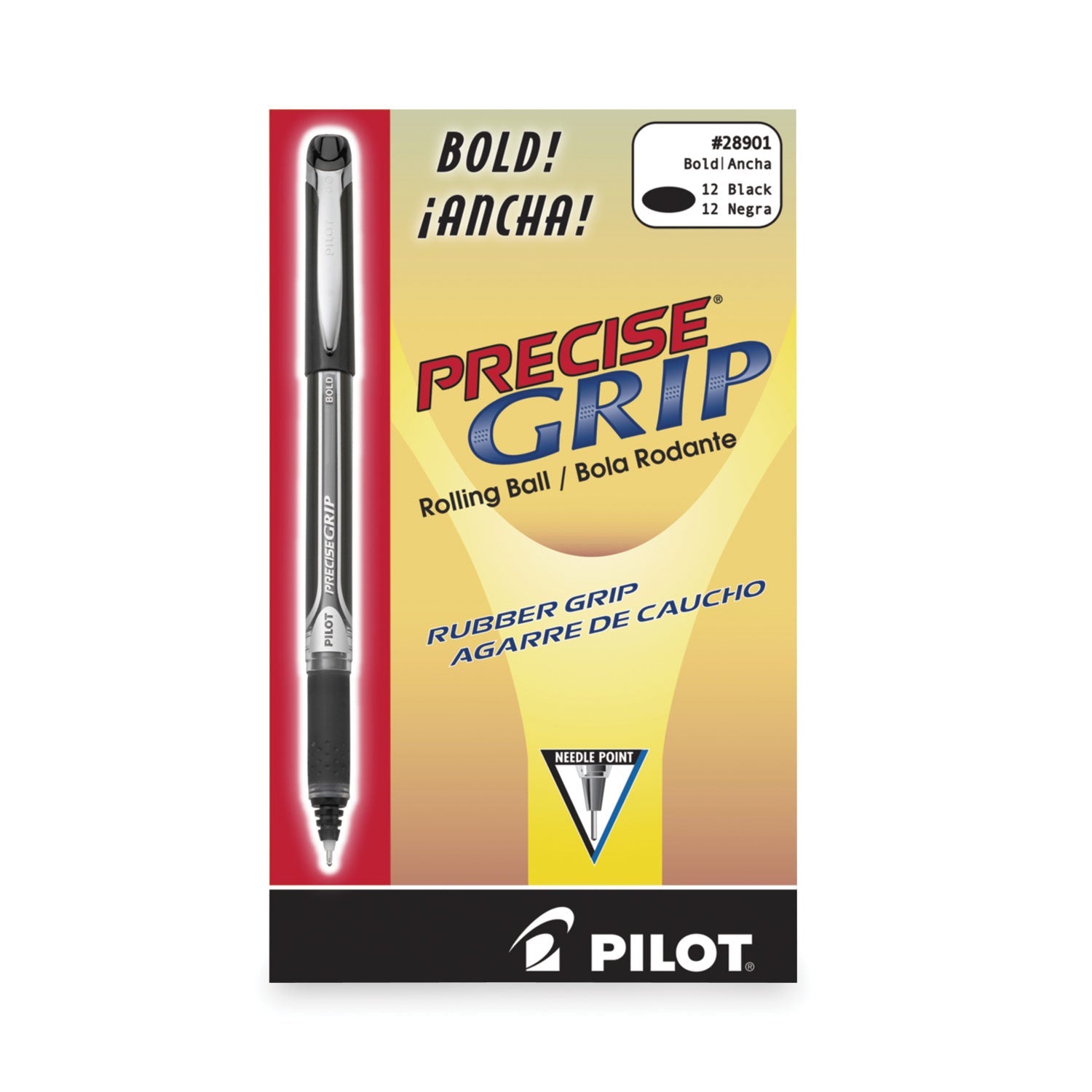 Pilot® Precise Grip Rollerball Pen, Stick, Bold 1 mm, Black Ink, Black Barrel