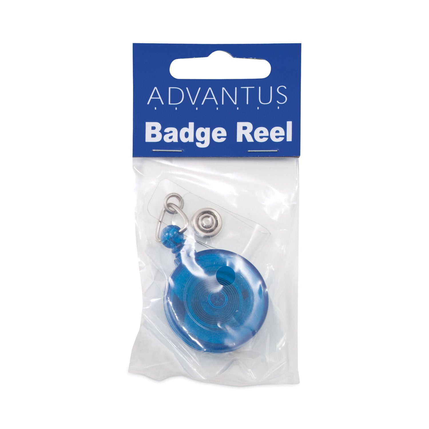Advantus Translucent Retractable ID Card Reel, 30" Extension, Blue, 12/Pack