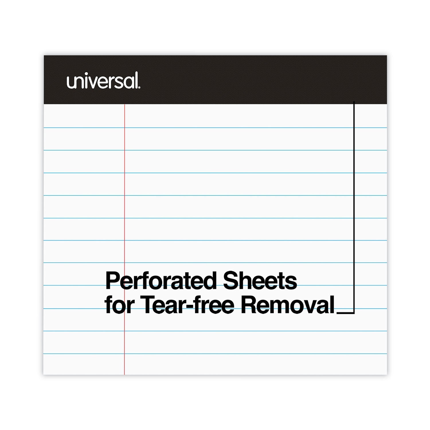 Universal® Premium Ruled Writing Pads With Heavy-Duty Back, Wide/legal Rule, Black Headband, 50 White 8.5 X 11 Sheets, 6/pack