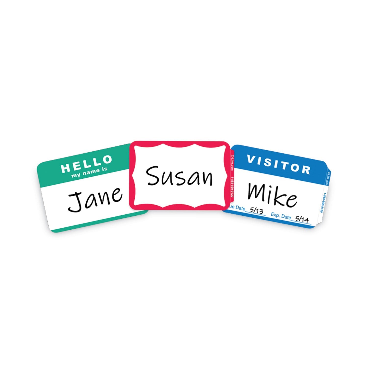 C-Line® Self-Adhesive Name Badges, Hello My Name Is, Blue, 3.5 x 2.25, 100/BX