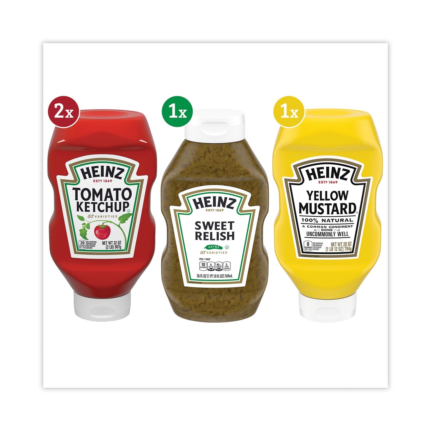 Heinz Ketchup, Mustard and Relish Picnic Pack, 2 Ketchup, Mustard, Relish, 4 Bottles/Carton - Bloom Skins