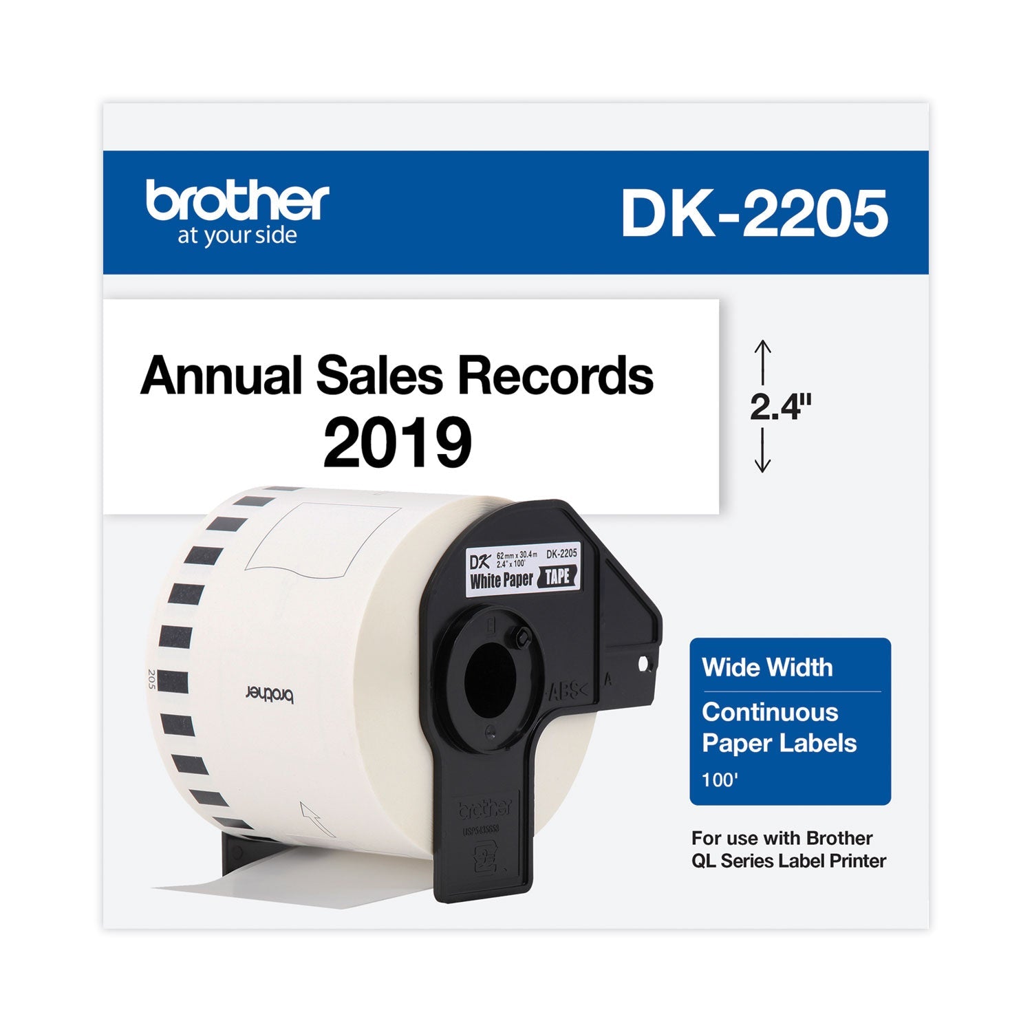 Brother Continuous Paper Label Tape | 2.4" White