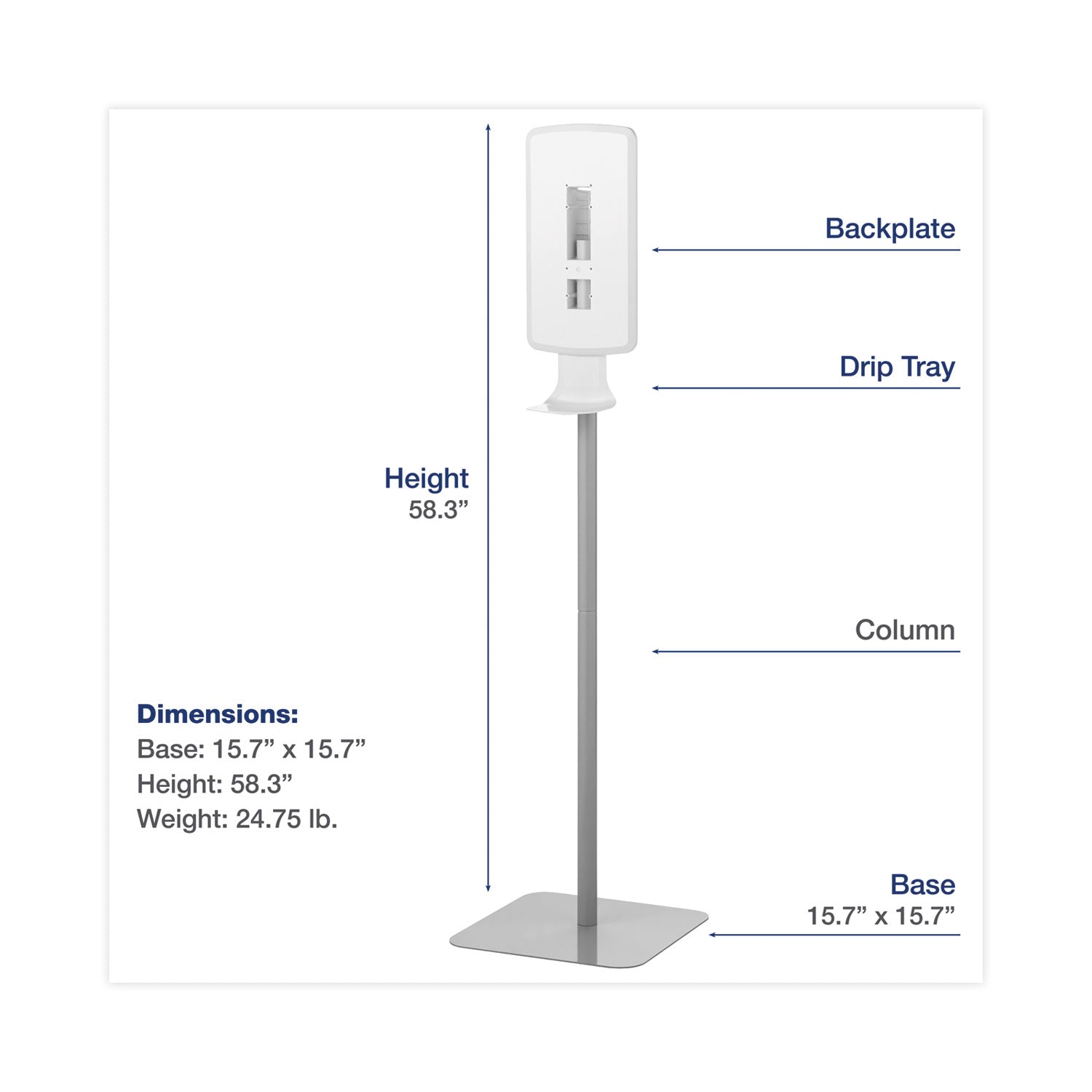 Dial® Fit Touch Free Dispenser Floor Stand, 15.7 X 15.7 X 58.3, White