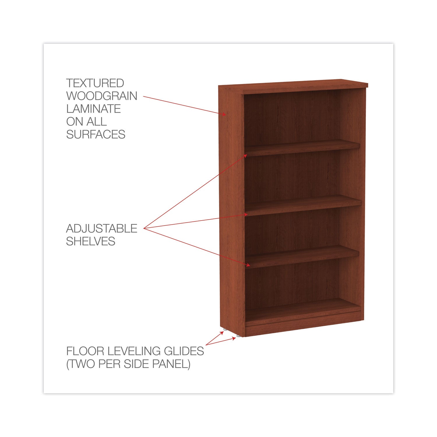 Alera® Alera Valencia Series Bookcase, Four-Shelf, 31.75w x 14d x 54.88h, Medium Cherry - Bloom Skins