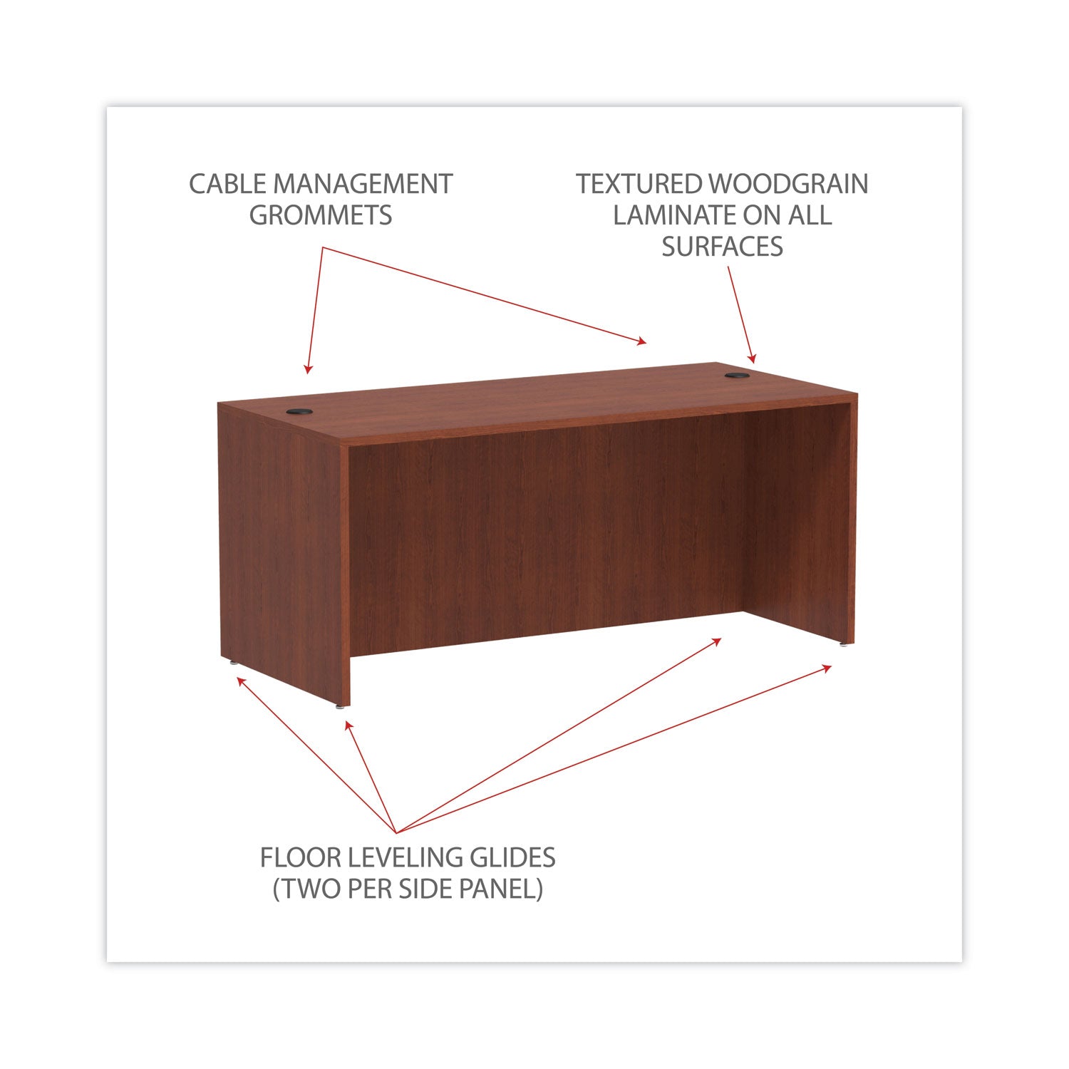 Alera® Alera Valencia Series Straight Front Desk Shell, 65" X 29.5" X 29.63", Medium Cherry