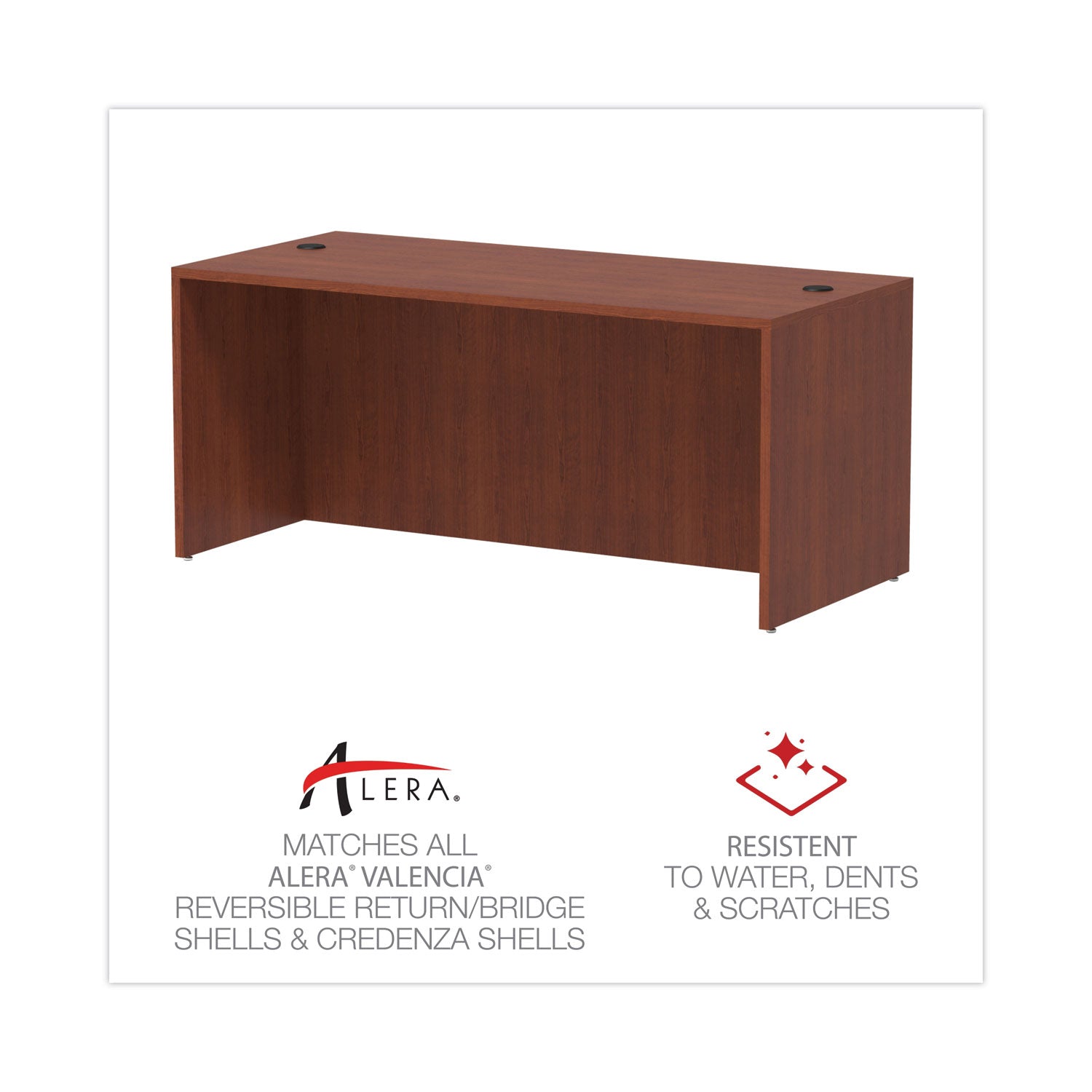 Alera® Alera Valencia Series Straight Front Desk Shell, 65" X 29.5" X 29.63", Medium Cherry