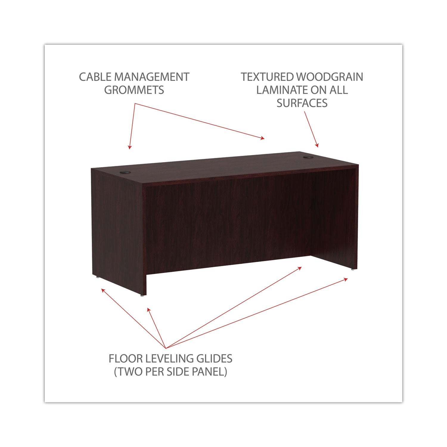 Alera® Alera Valencia Series Straight Front Desk Shell, 65" X 29.5" X 29.63", Mahogany