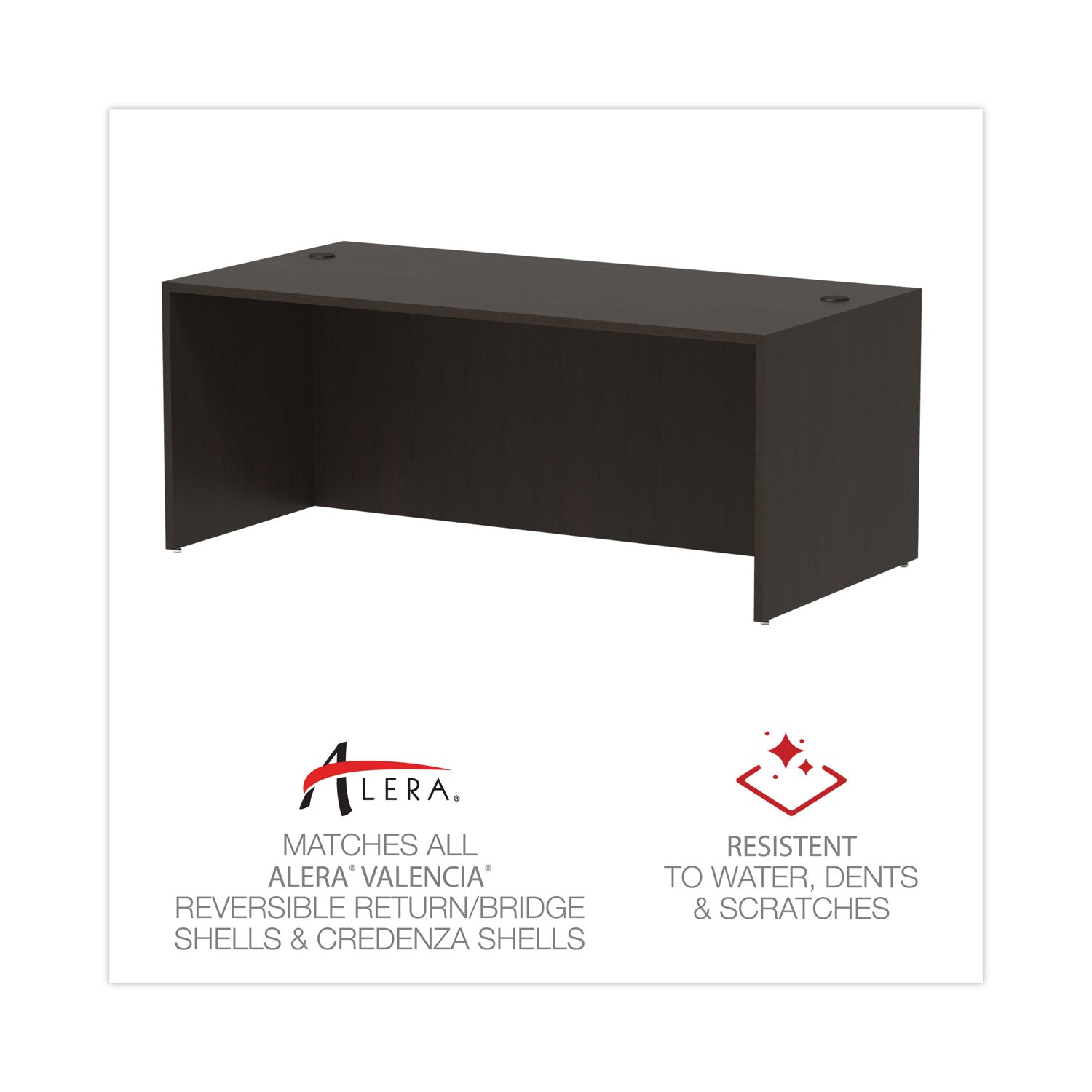 Alera® Alera Valencia Series Straight Front Desk Shell, 71" X 35.5" X 29.63", Espresso