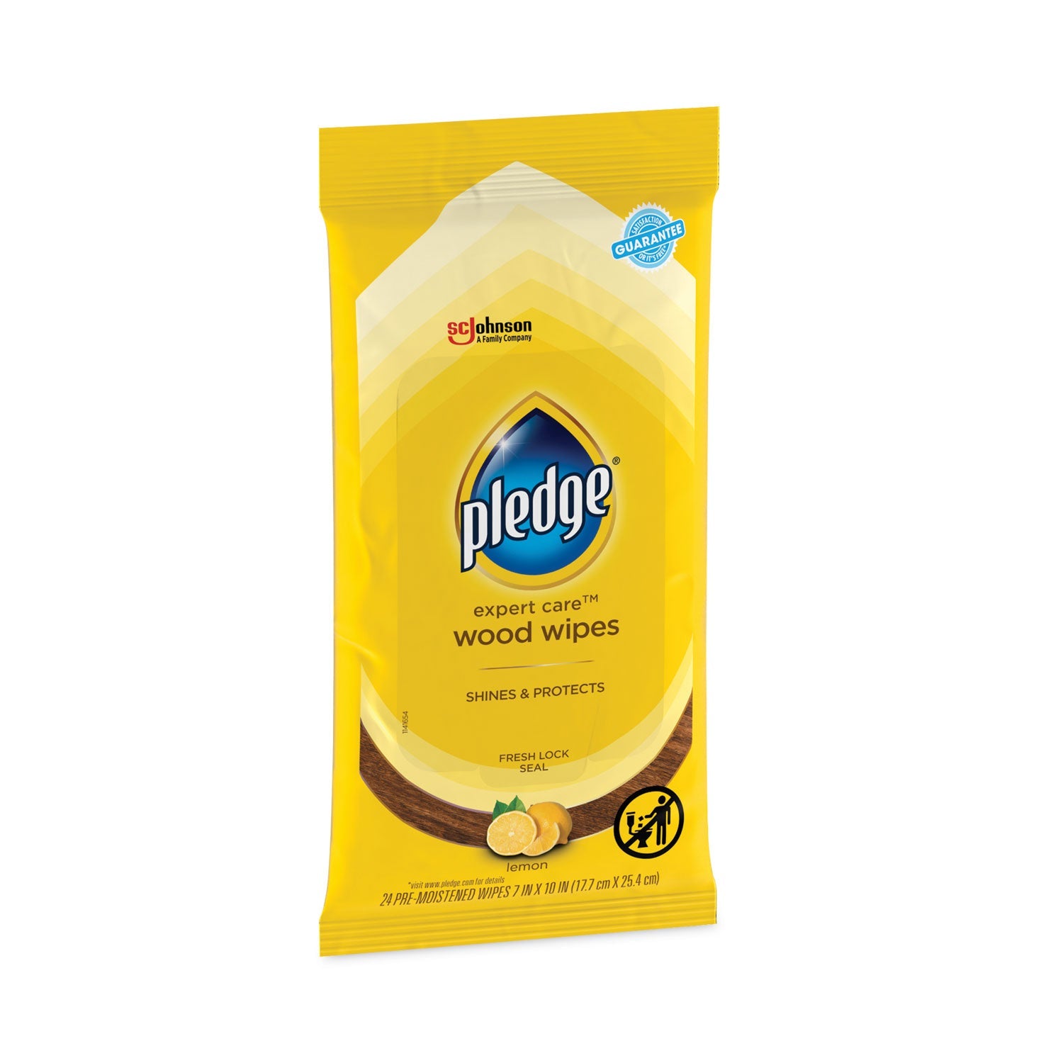 Pledge® Lemon Scent Wet Wipes, Cloth, 7 X 10, White, 24/pack