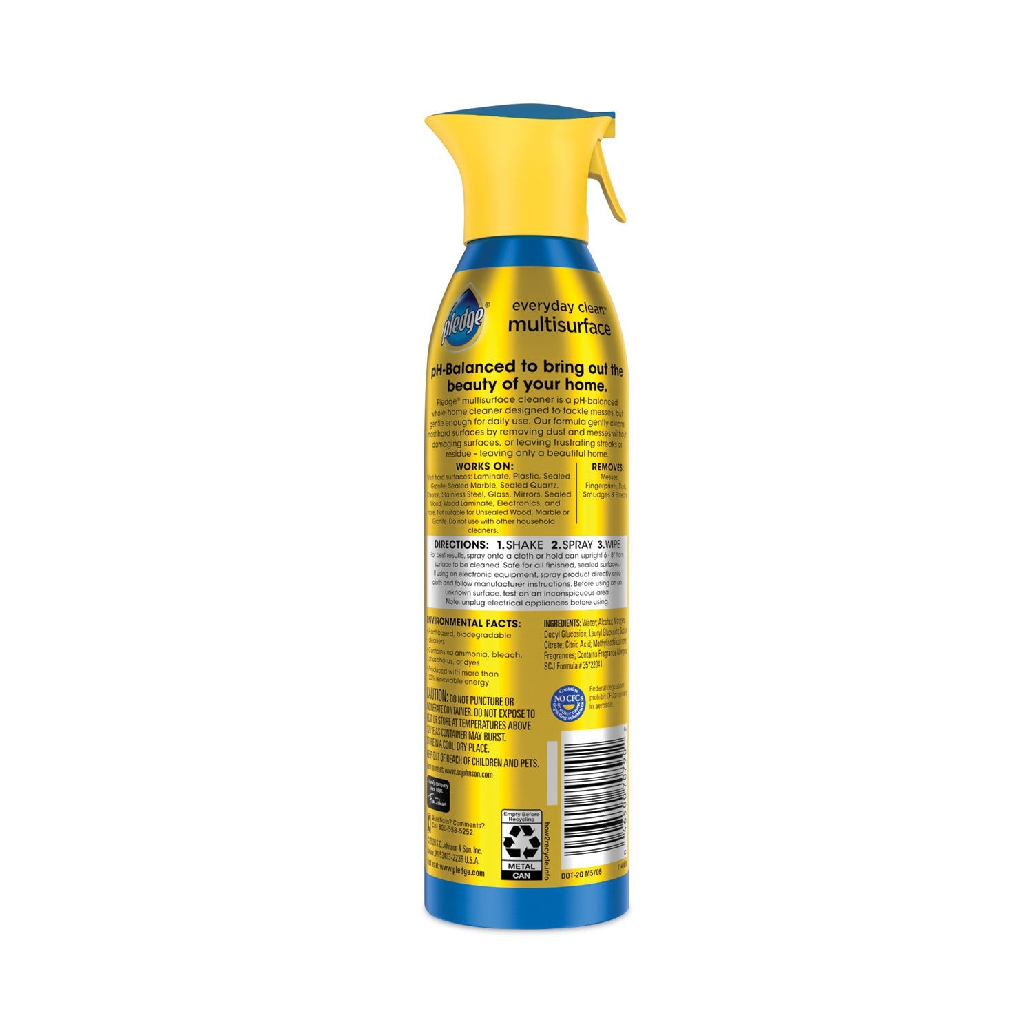Pledge® Multi-Surface Everyday, Rainshower, 9.7 oz Aerosol Spray, 6/Carton