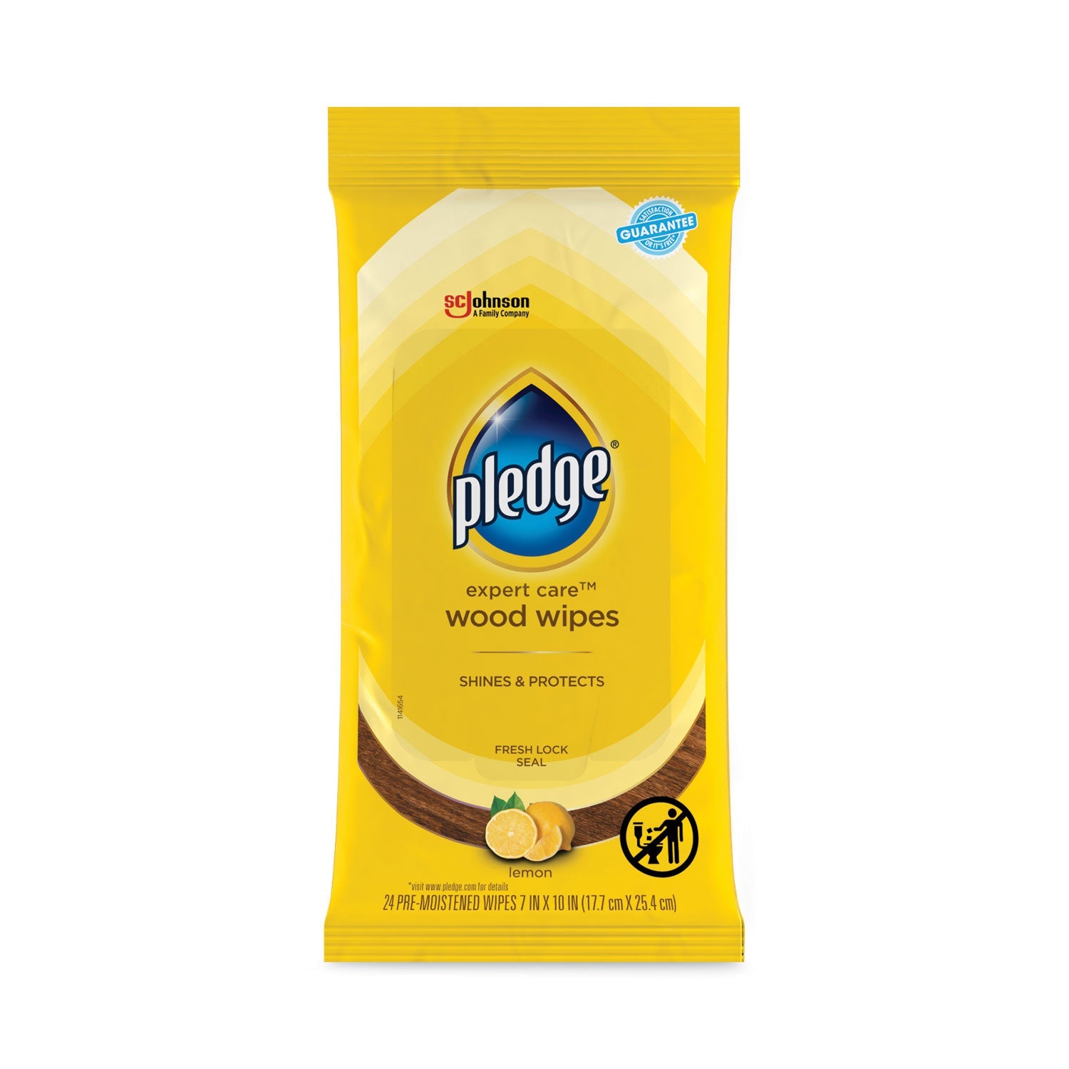 Pledge® Lemon Scent Wet Wipes, Cloth, 7 X 10, White, 24/pack