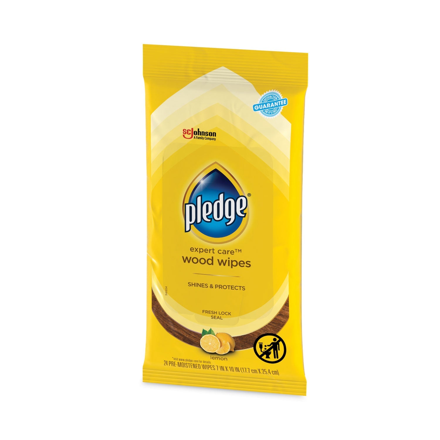 Pledge® Lemon Scent Wet Wipes, Cloth, 7 X 10, White, 24/pack