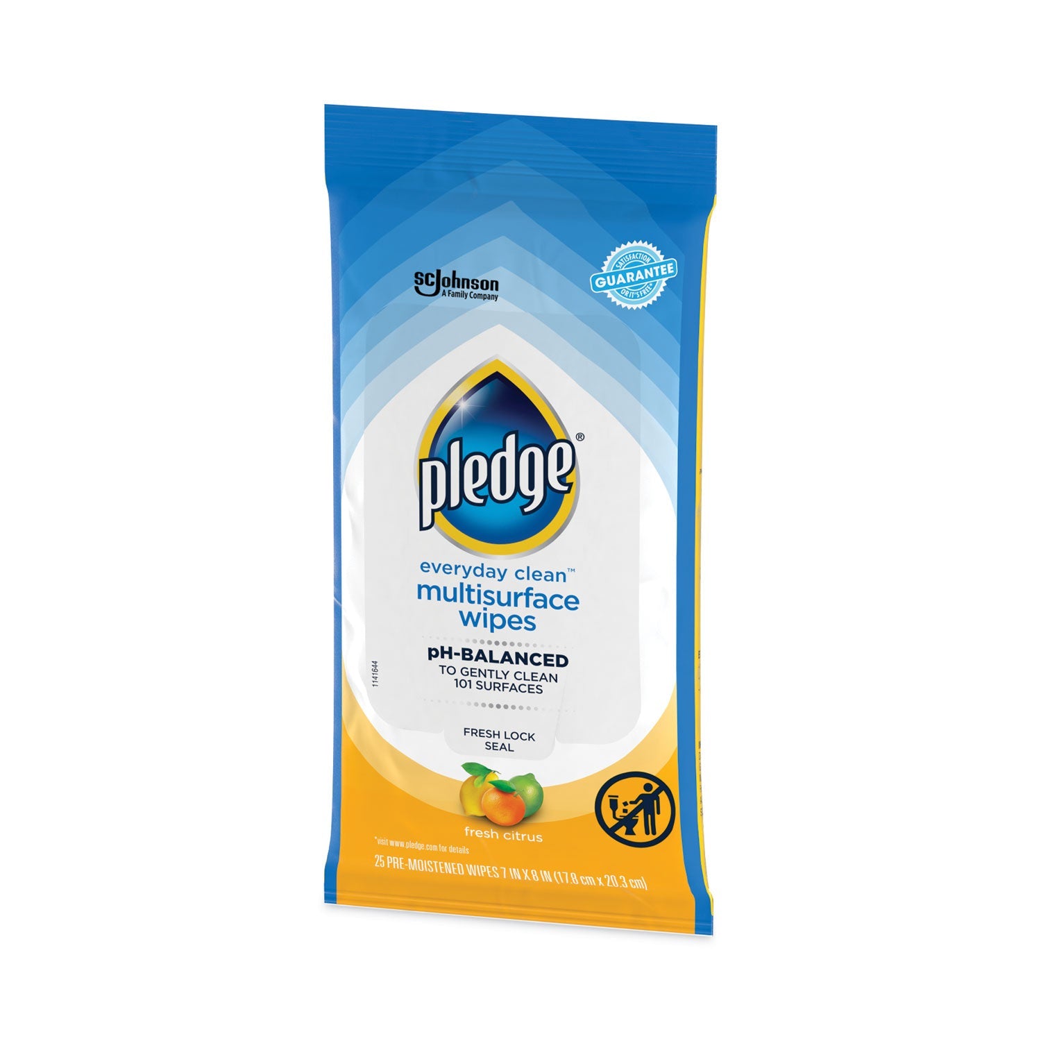 Pledge® Multi-Surface Cleaner Wet Wipes, Cloth, 7 x 10, Fresh Citrus, White, 25/Pack, 12 Packs/Carton