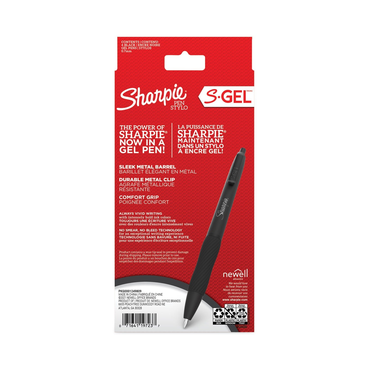 Sharpie® S-Gel™ S-Gel Premium Metal Barrel Gel Pen, Retractable, Medium 0.7 mm, Black Ink, Black Barrel, 4/Pack - Bloom Skins