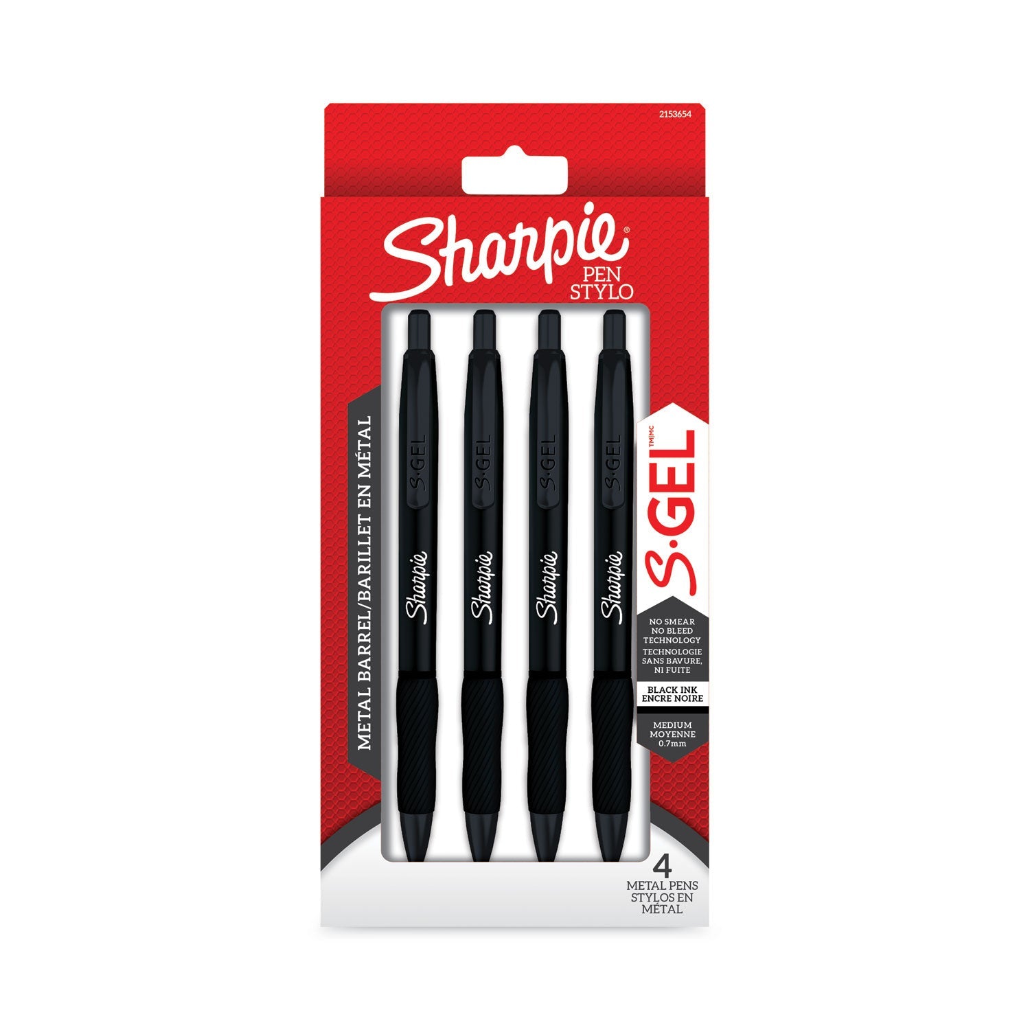 Sharpie® S-Gel™ S-Gel Premium Metal Barrel Gel Pen, Retractable, Medium 0.7 mm, Black Ink, Black Barrel, 4/Pack - Bloom Skins